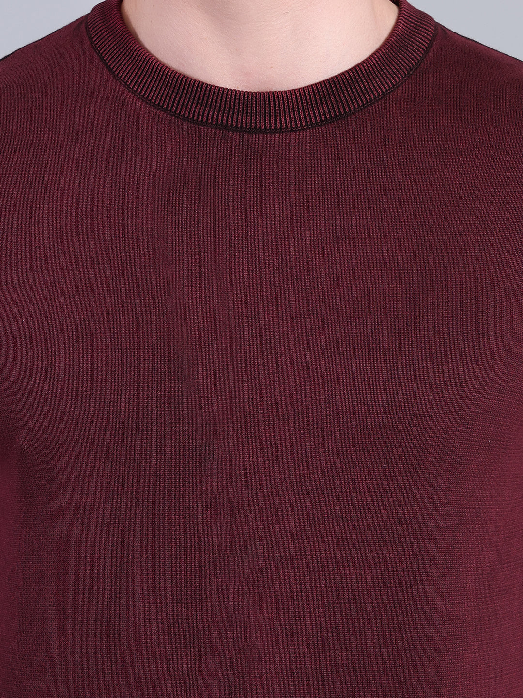 Stylox Men’s Full Sleeve Round Neck Sweater | Solid Slim Fit Knitted Winter Pullover (Wine) - Stylox