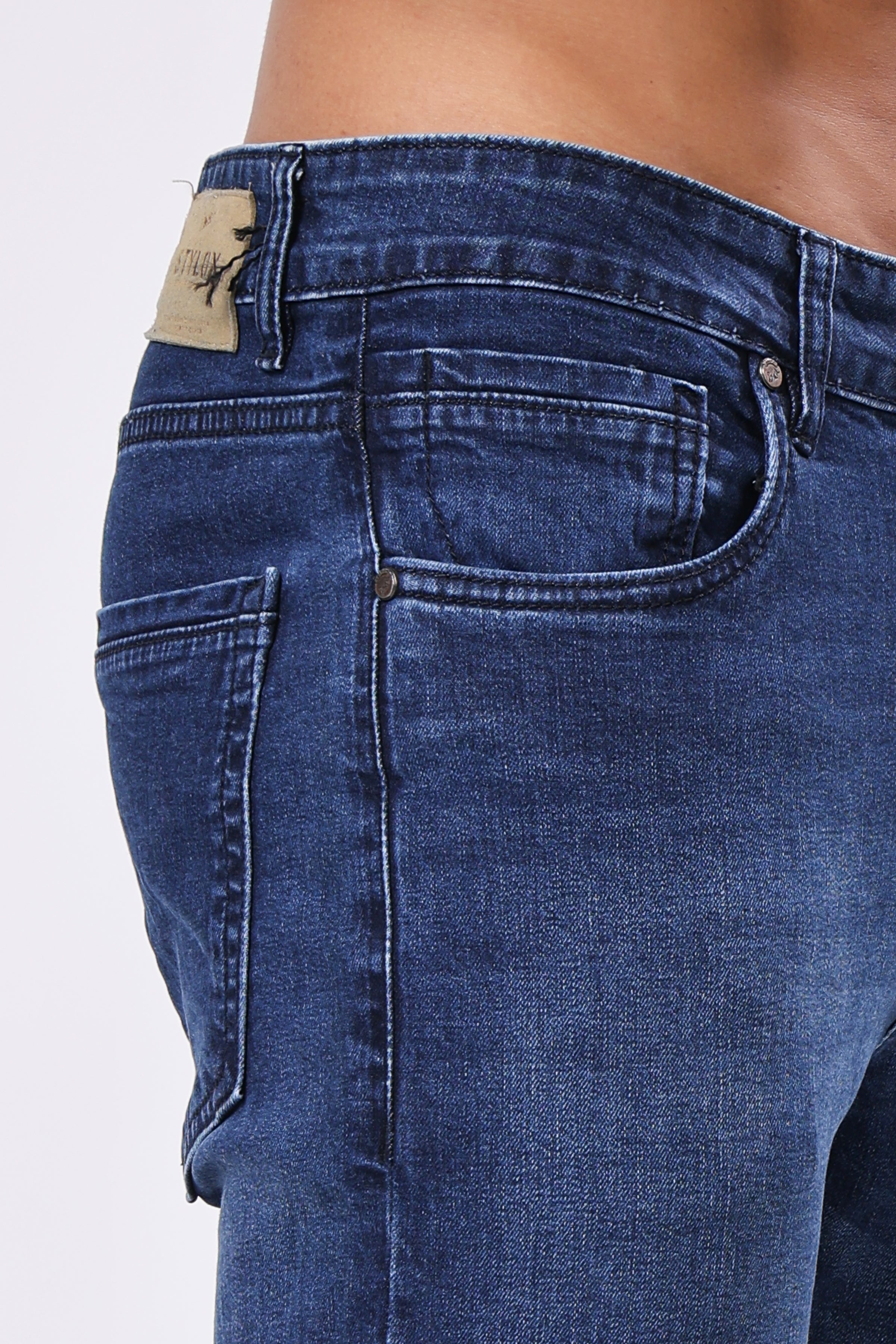 Stylox Men’s Ankle Fit Denim Jeans - Dark Blue & Light Blue,