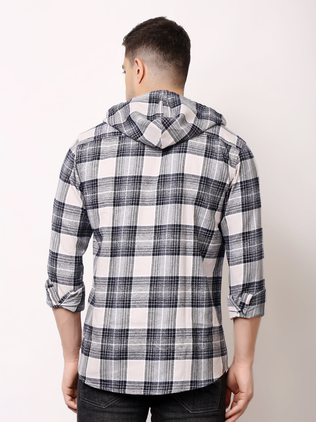 Stylox Men’s Regular Fit Hooded Check Shirt | Full Sleeve Cotton Blend Casual Checkered Shirt - Stylox