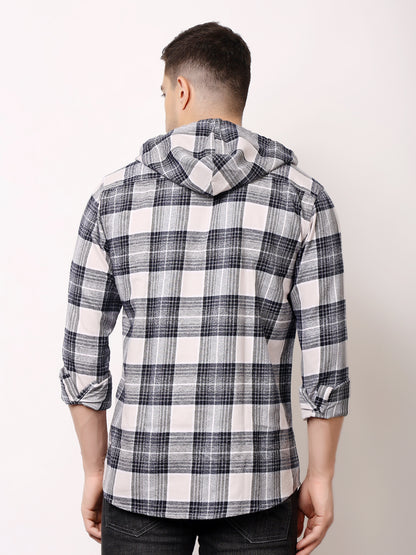 Stylox Men’s Regular Fit Hooded Check Shirt | Full Sleeve Cotton Blend Casual Checkered Shirt