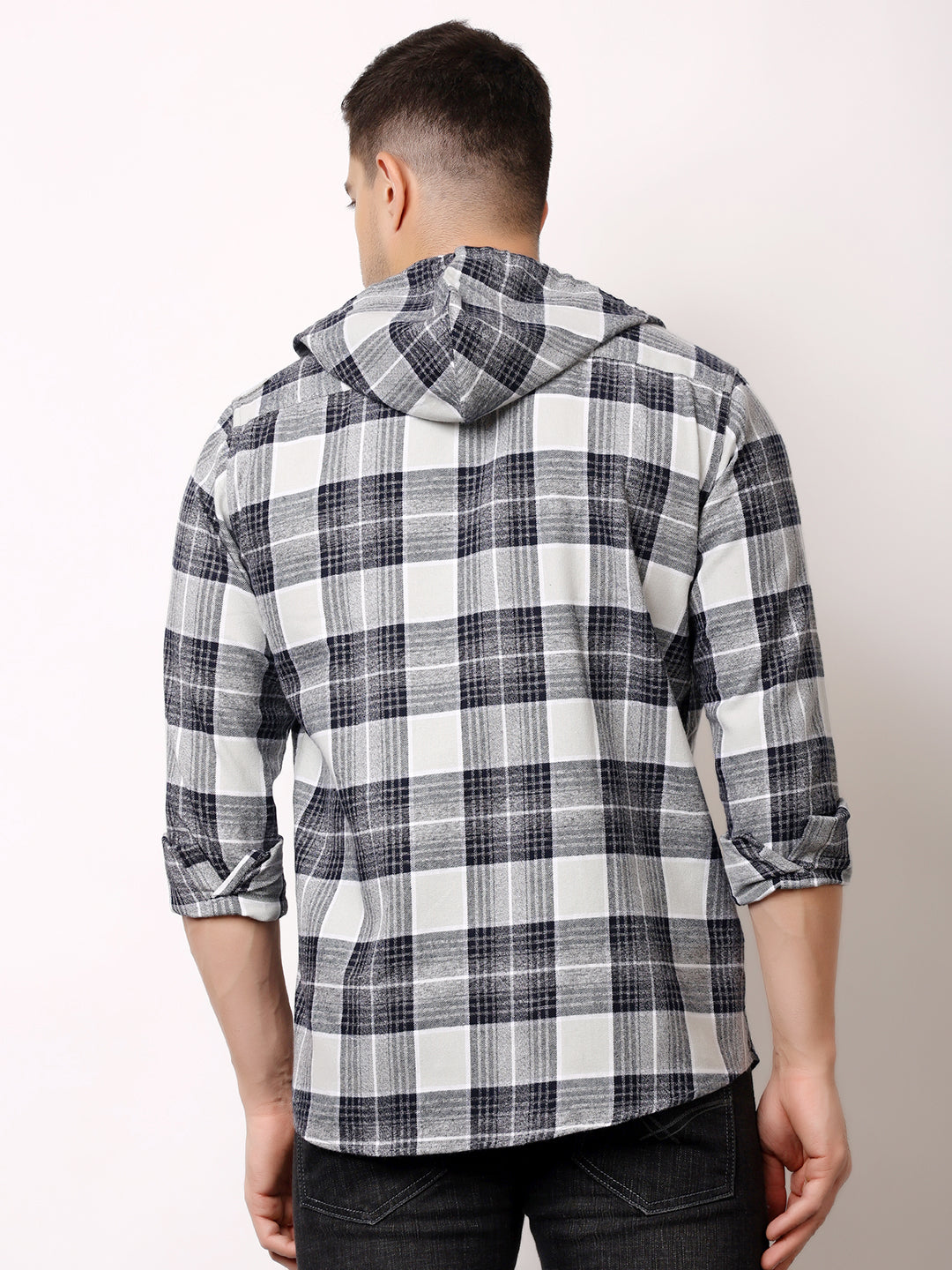 Stylox Men’s Regular Fit Hooded Check Shirt | Full Sleeve Cotton Blend Casual Checkered Shirt - Stylox