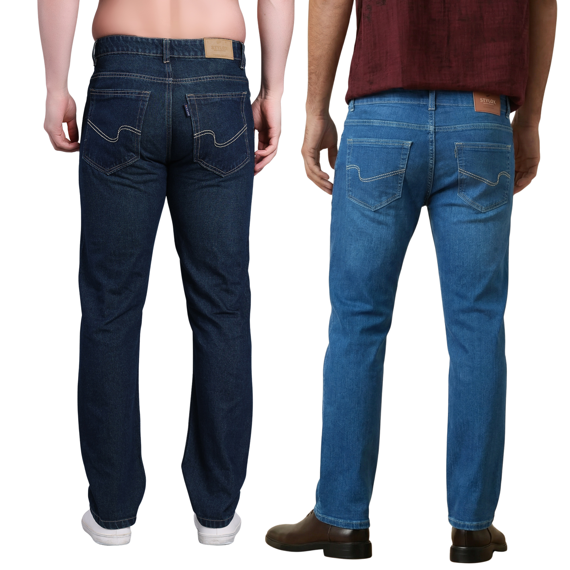 Stylox Men's Straight Fit Denim Jeans Pack of 2 (Greenish Blue & Mid Blue) - Stylox