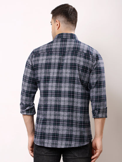 Stylox Men’s Regular Fit Full Sleeve Check Shirt with Double Flap Pockets | Cotton Casual Checkered Shirt