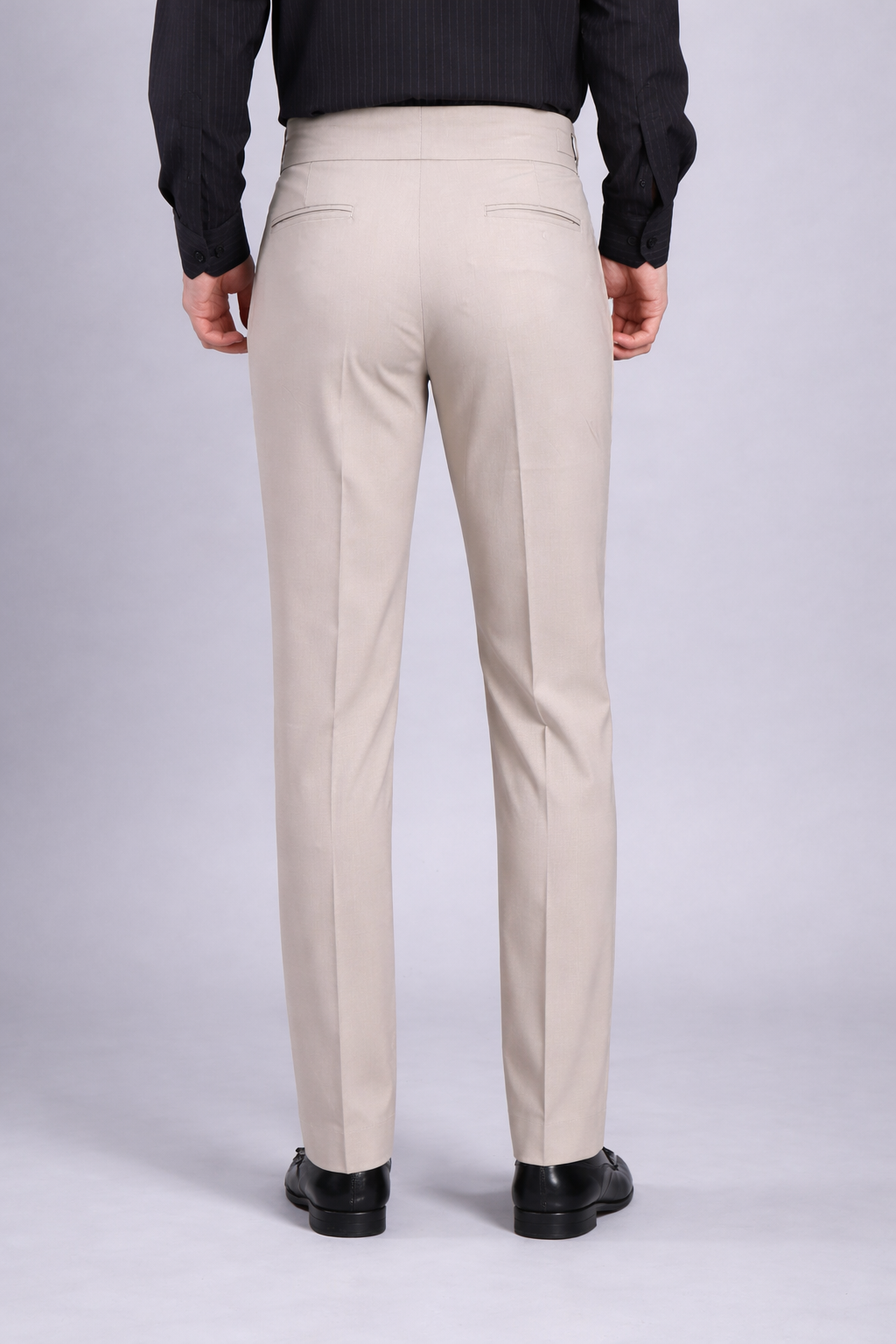 Stylox Men’s Gorkha High Waist Pleated Formal Trousers with Side Adjusters-Beige - Stylox