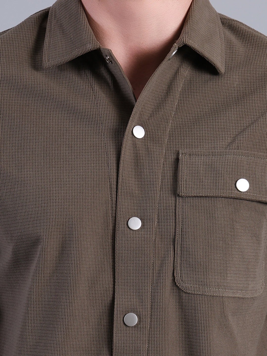 Stylox Men’s Textured Winter Shacket with Snap Button Closure (Olive)