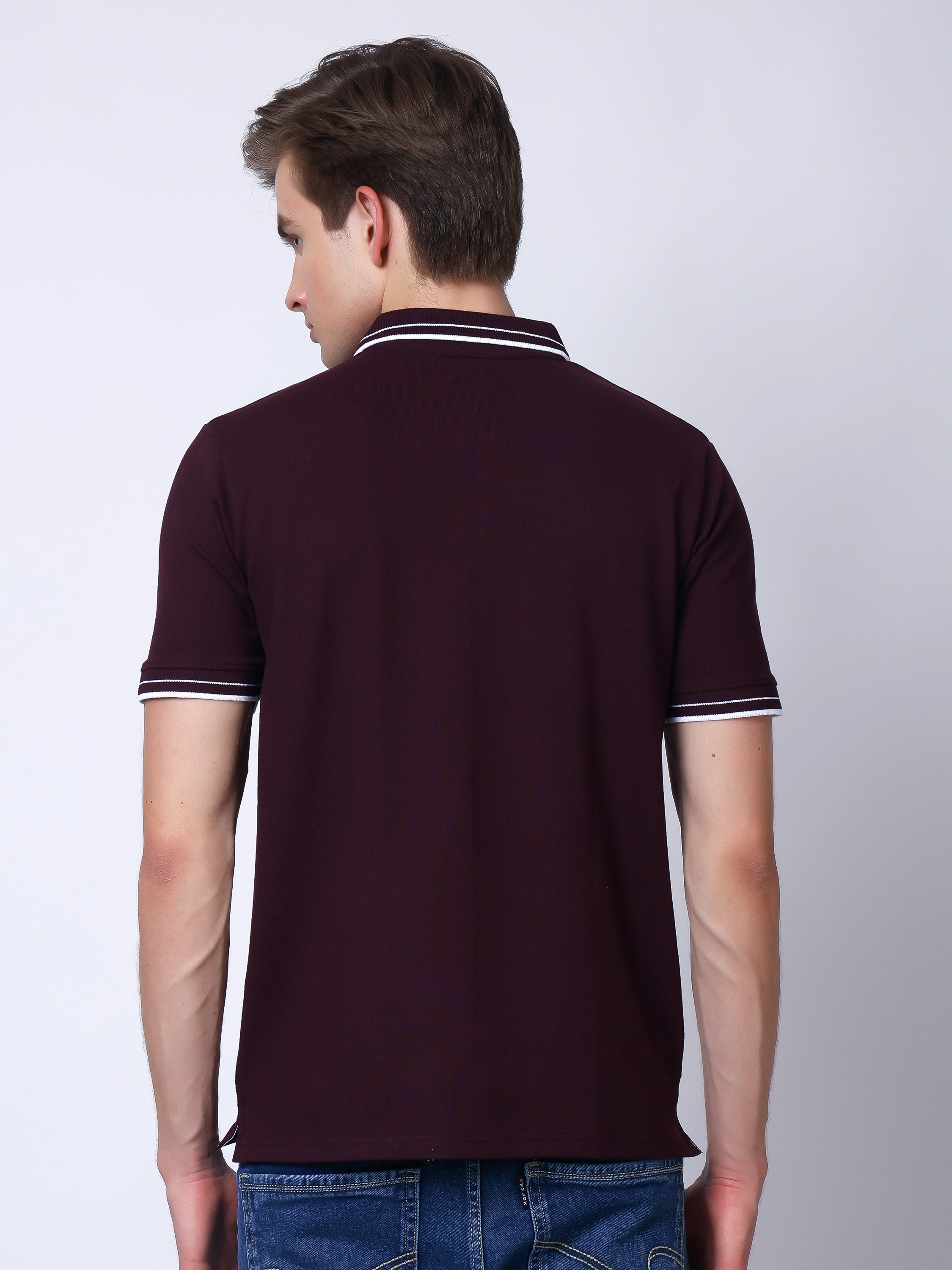 Stylox Men’s Solid Polo T-Shirt with Contrast-Tipped Collar - Stylox