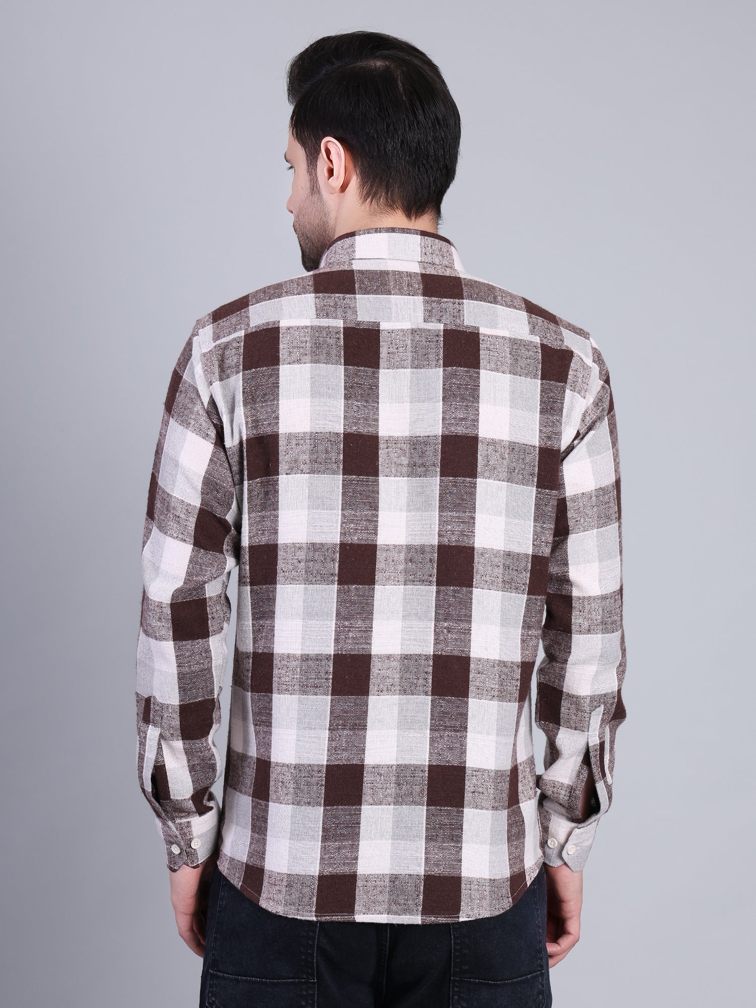 Stylox Men’s Checkered Full Sleeve Casual Shirt-Dark Brown - Stylox
