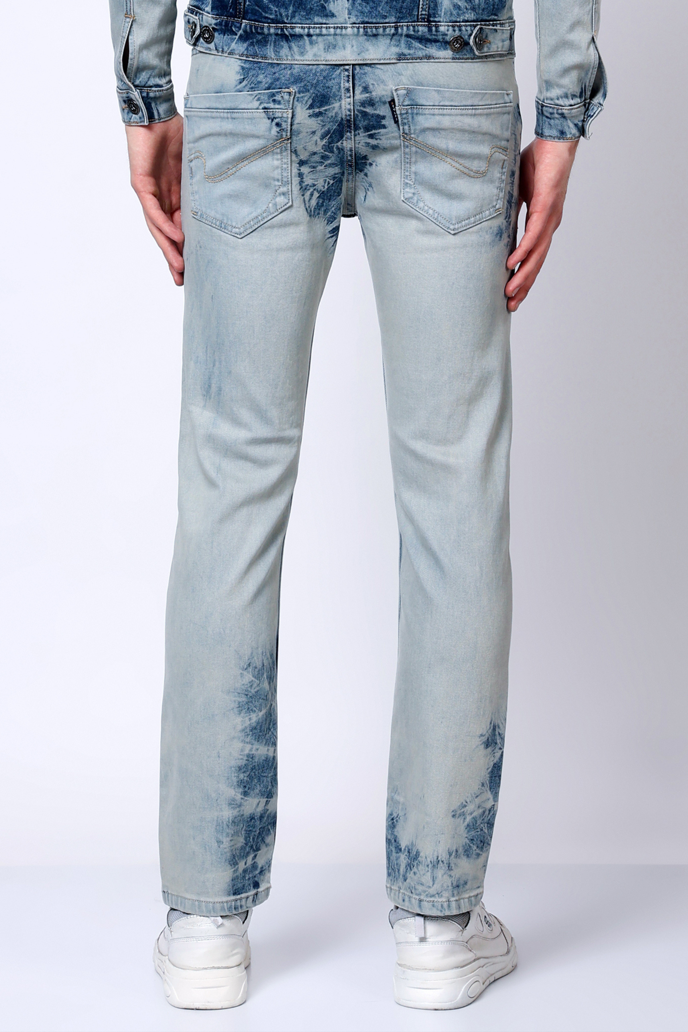 Stylox Men’s Mid-Rise Comfort Fit Stretchable Vintage Blue Tie-Dye Denim Jeans - Stylox