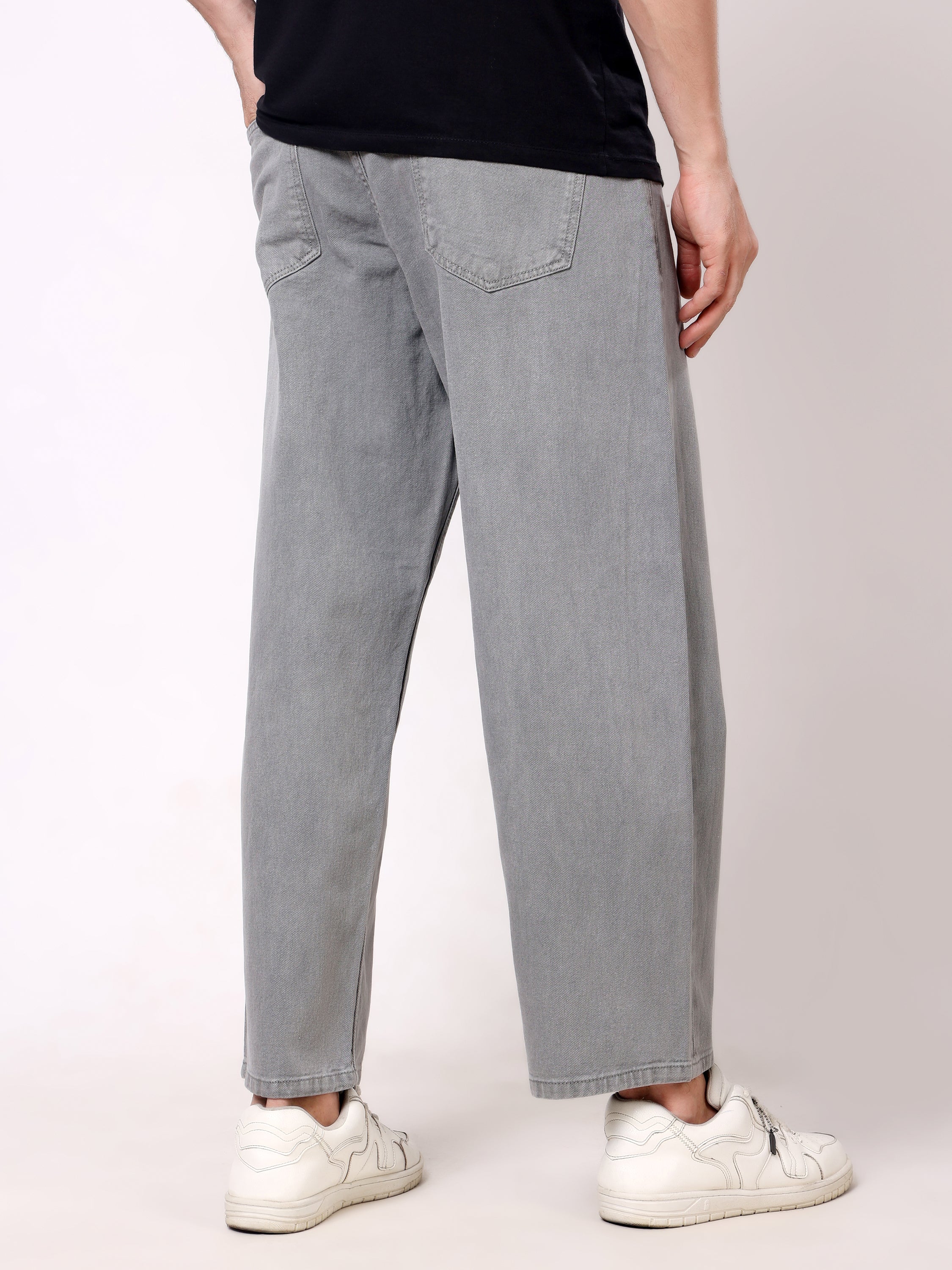 Stylox Men's Light Grey Super Baggy Fit Non-Stretchable Denim Jeans