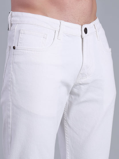 Stylox Men’s Slim Fit White Jeans | Solid White Denim Jeans for Men | Mid-Rise Casual &amp; Party Wear Jeans