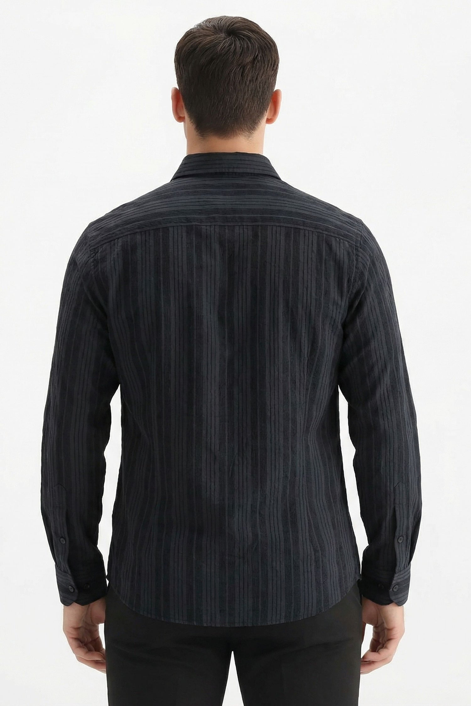 Stylox Men’s Regular-Fit Shacket Shirt – Self-Striped Full Sleeve Button-Down Overshirt with Chest Pockets