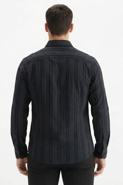 Stylox Men’s Regular-Fit Shacket Shirt – Self-Striped Full Sleeve Button-Down Overshirt with Chest Pockets