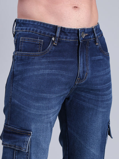 Stylox Men’s Cargo Jeans with Utility Pockets | Regular Fit Stretch Denim