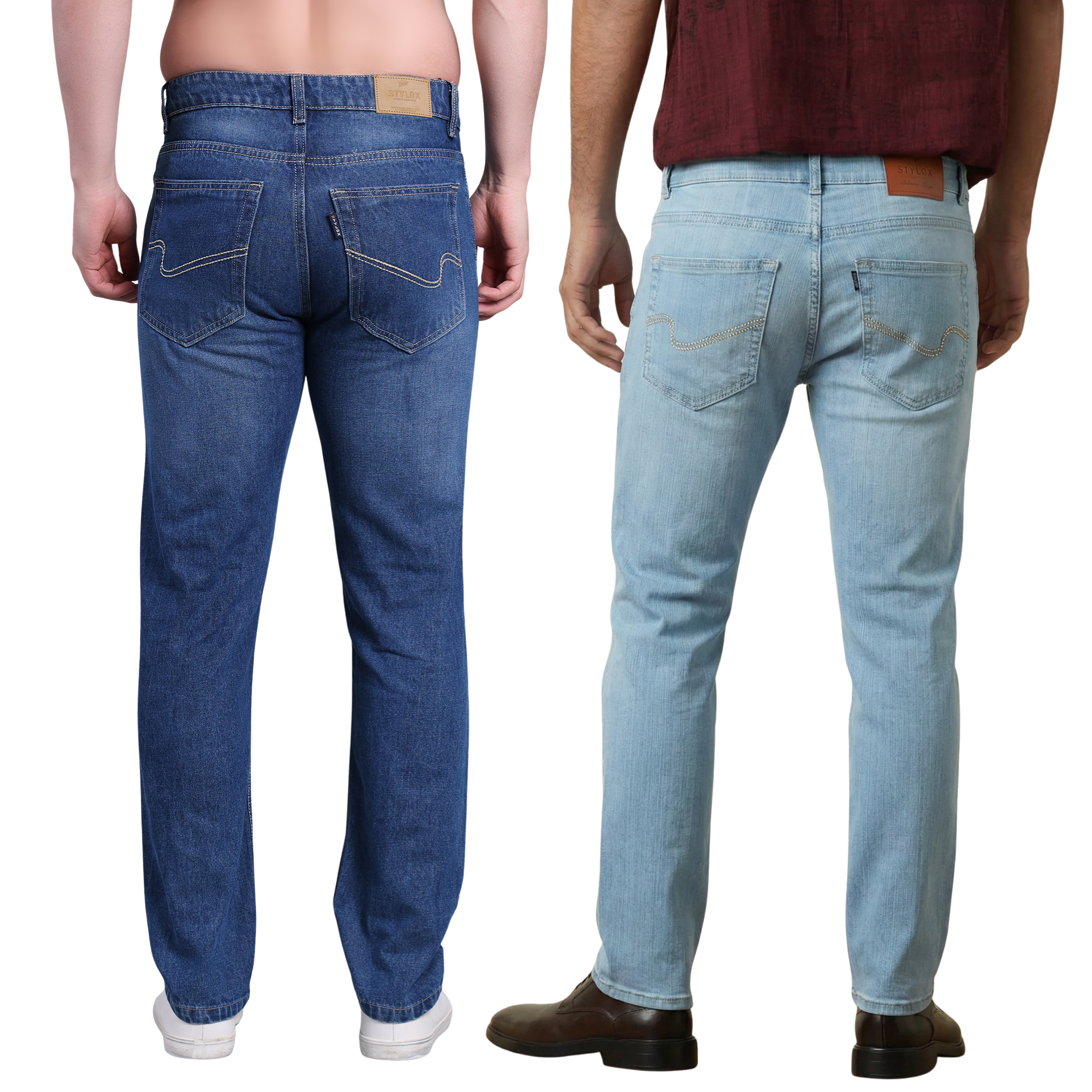 Stylox Men's Straight Fit Denim Jeans Pack of 2 (Light Blue & Ice Blue) - Stylox