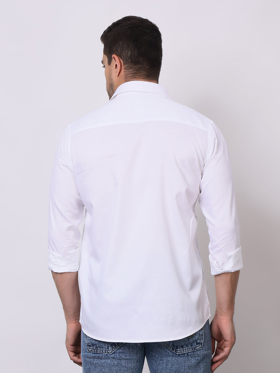 Stylox Men's Full Sleeve Solid White Casual Shirt – Premium Cotton Blend Regular Fit Shirt for Smart Everyday & Office Wear - Stylox
