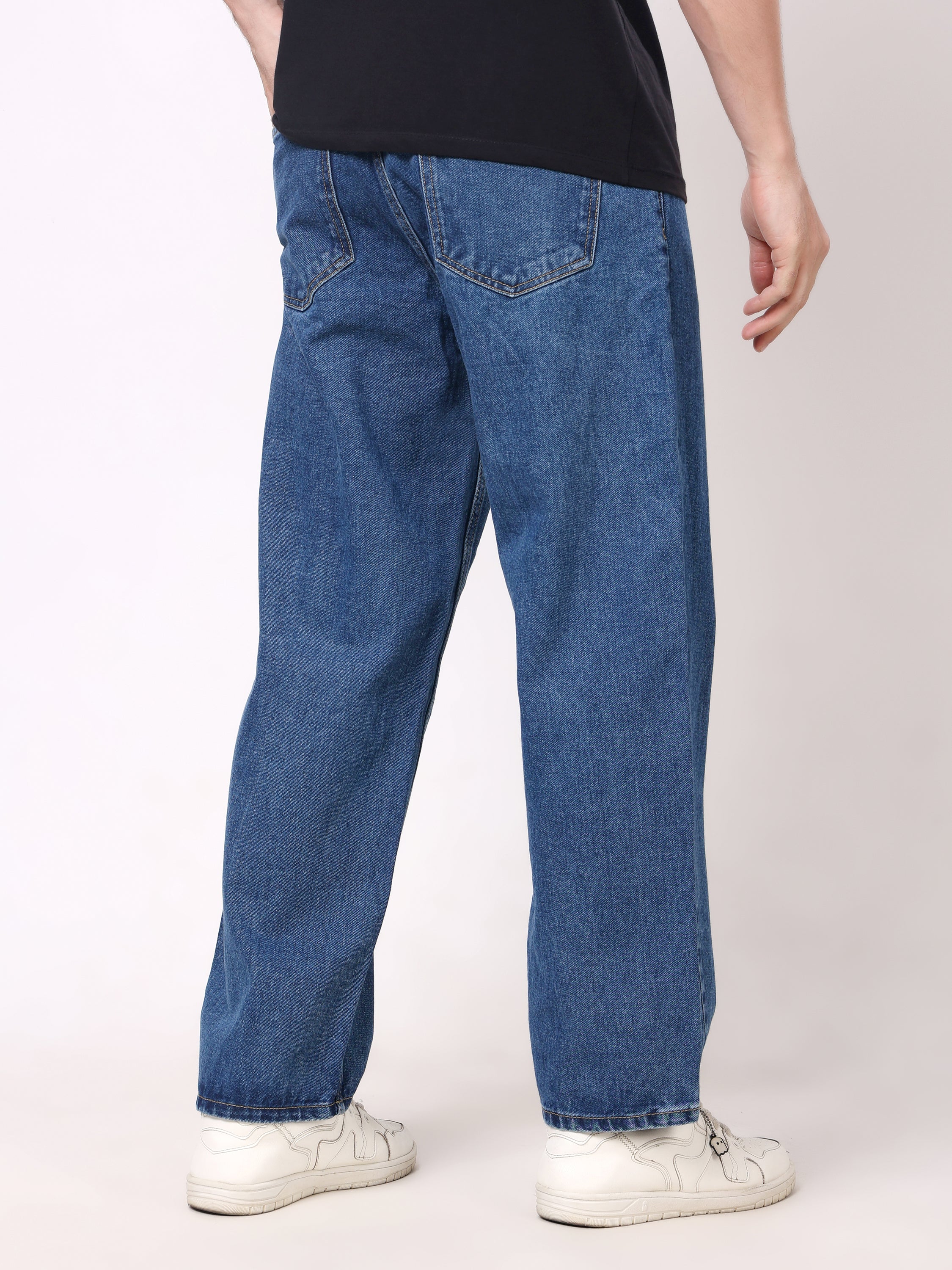 Stylox Men's Mid Indigo Super Baggy Fit Non-Stretchable Denim Jeans