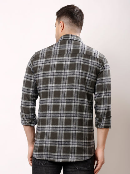 Stylox Men’s Regular Fit Full Sleeve Check Shirt with Double Flap Pockets | Cotton Casual Checkered Shirt