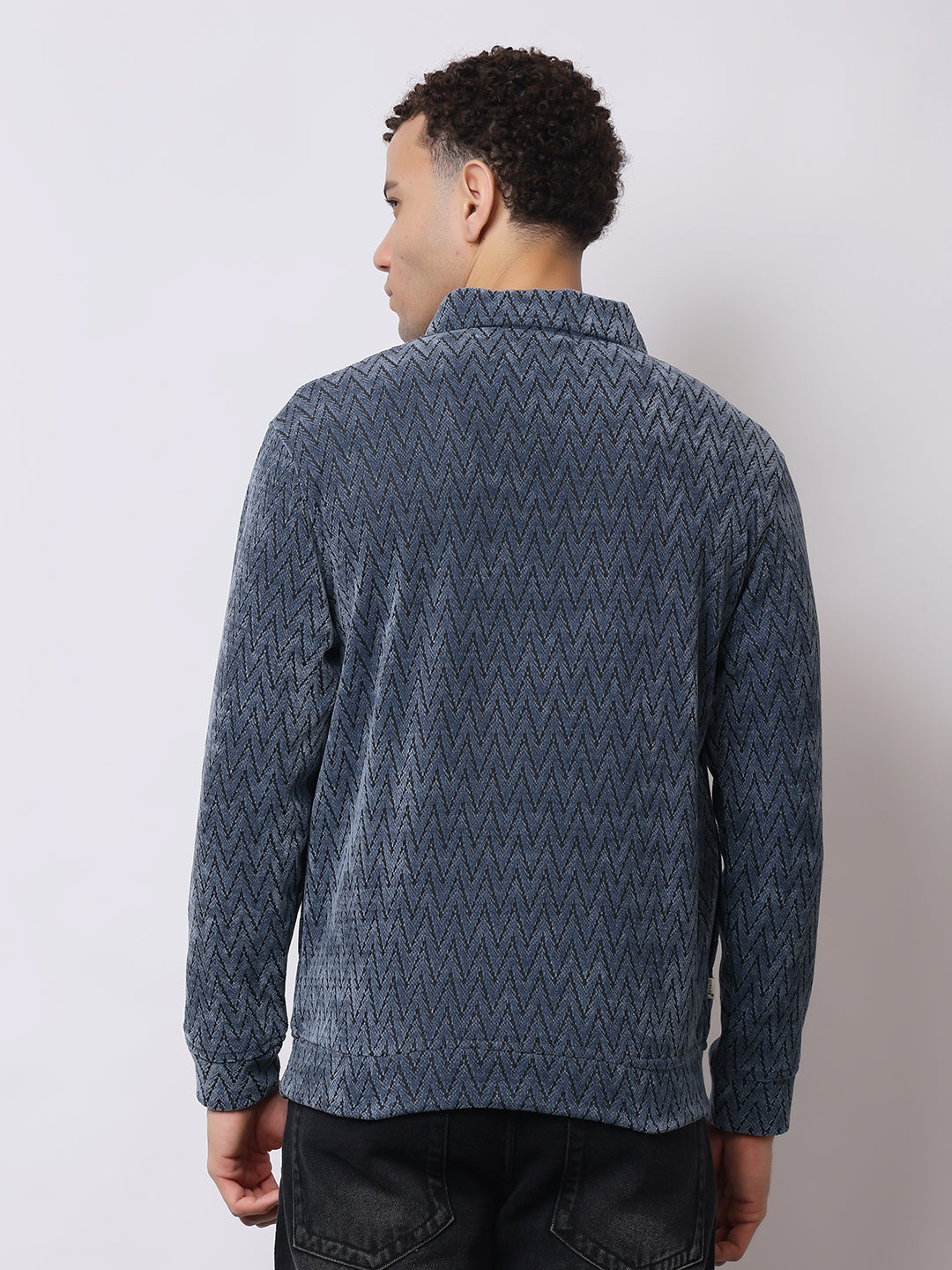 Stylox Men’s Textured Winter Sweatshirt – Chevron Pattern Pullover with Collar & Button Placket