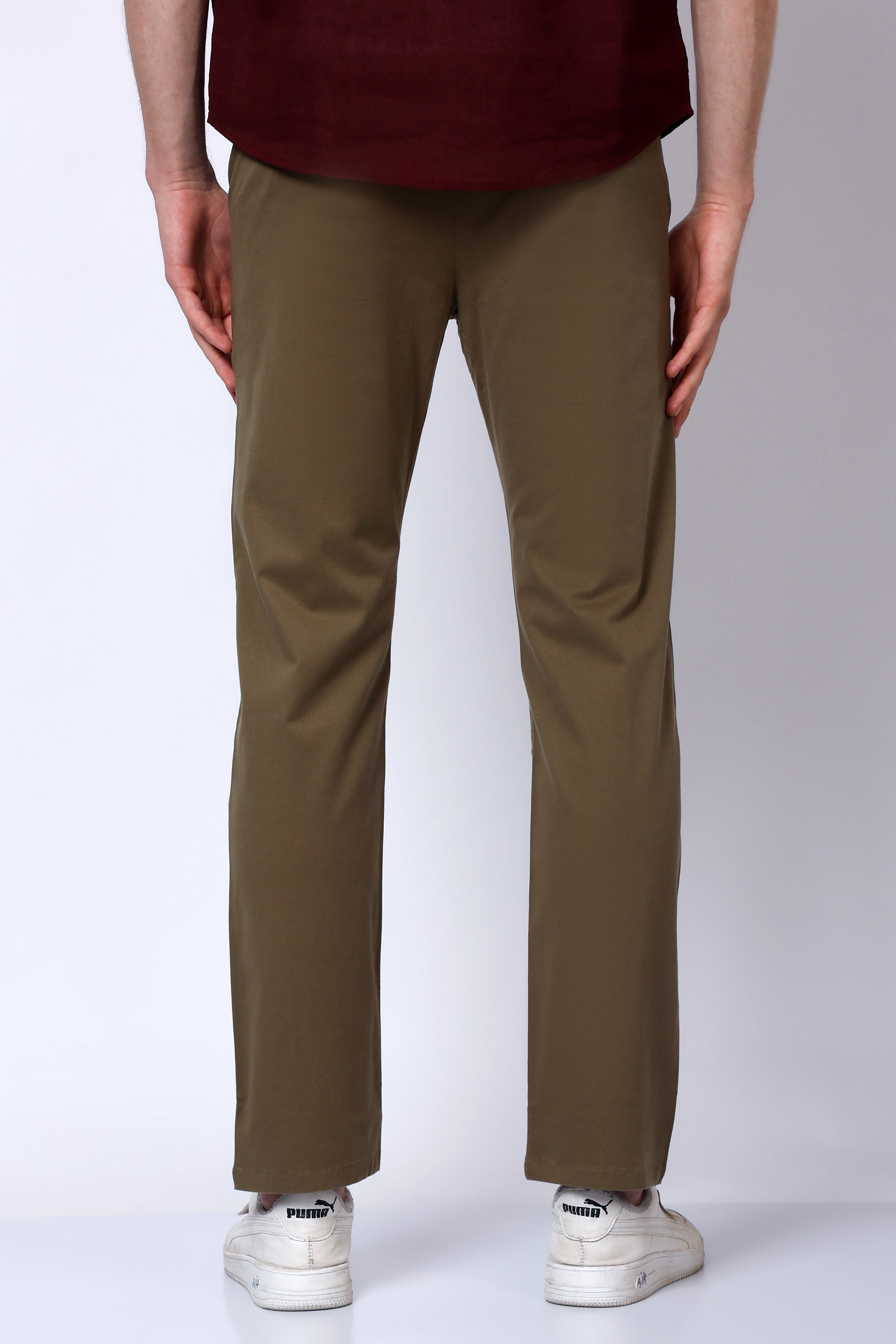 Stylox Men’s Straight Fit Casual Trousers with Comfort-Olive - Stylox