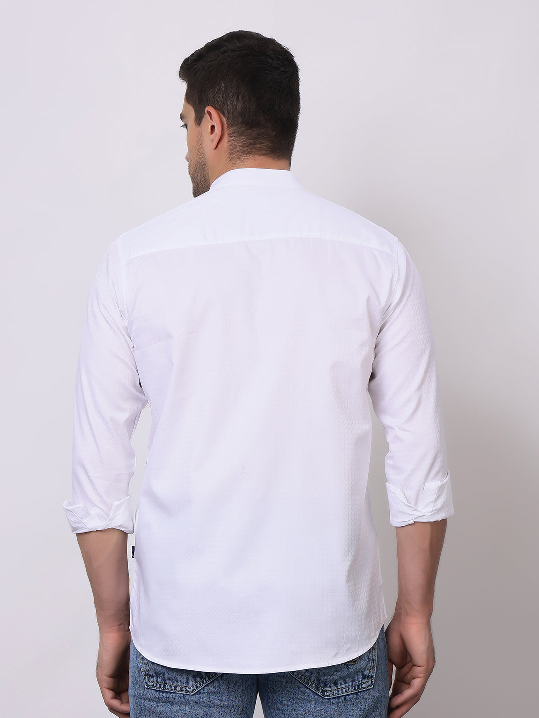 Stylox Men’s White Mandarin Collar Full Sleeve Casual Shirt - Stylox