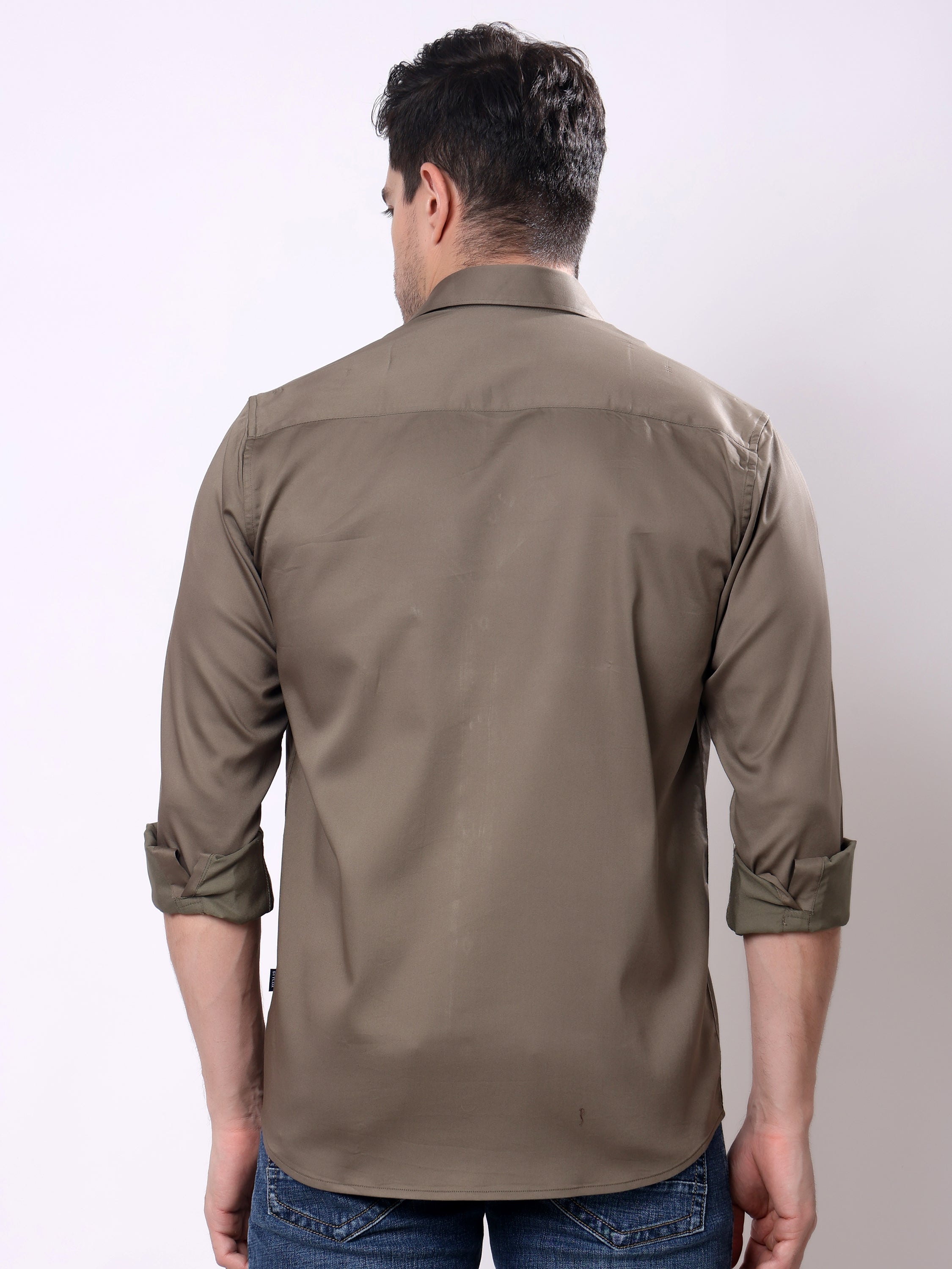 Stylox Men’s Regular Fit Full Sleeve Solid Cotton Satin Casual Shirt - Stylox