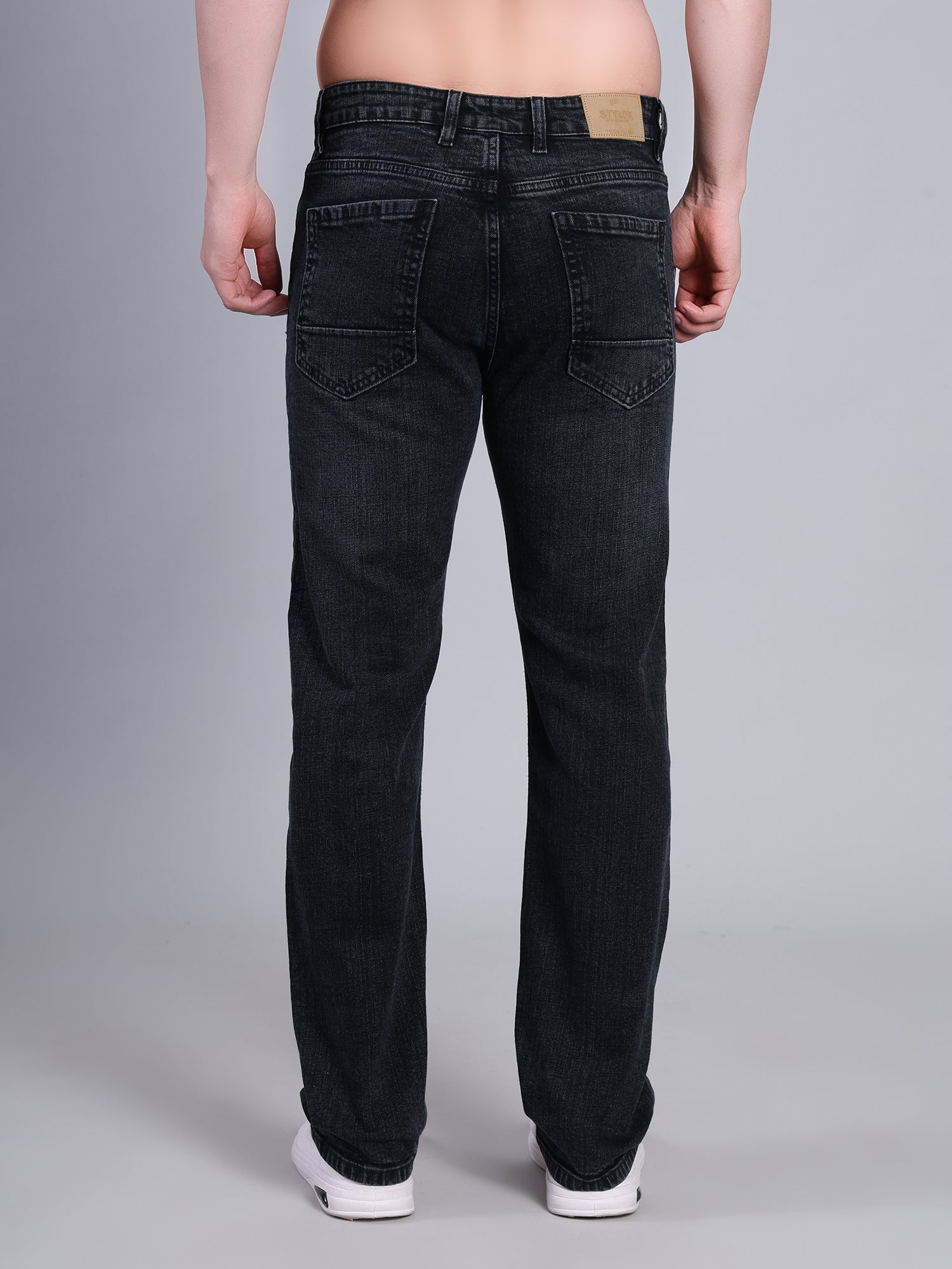 Stylox Men’s Mid-Rise Straight Fit Classic Washed Denim Jeans-Grey - Stylox
