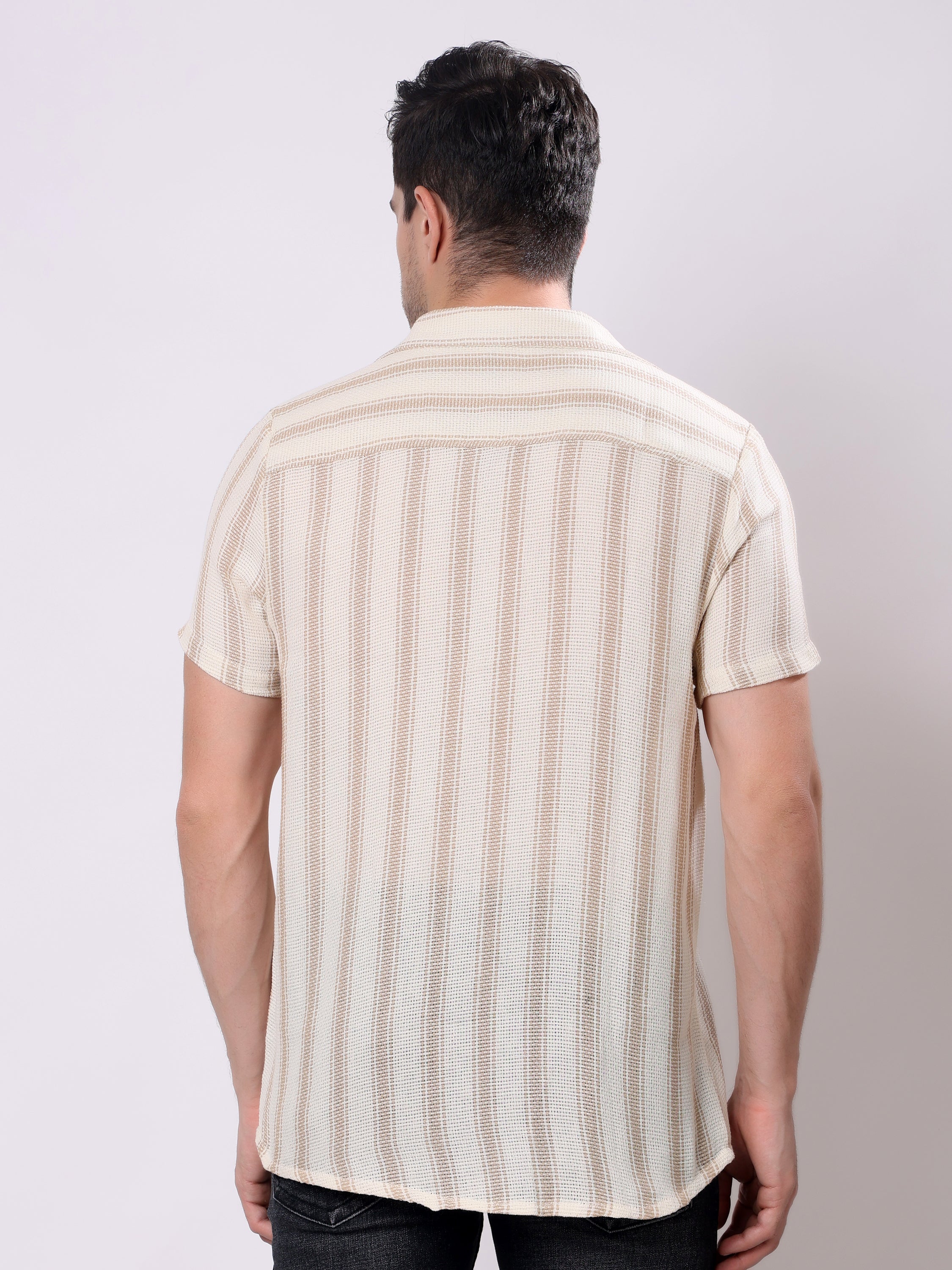 Stylox Men’s Regular Fit Half Sleeve Striped Casual Shirt-Brown - Stylox