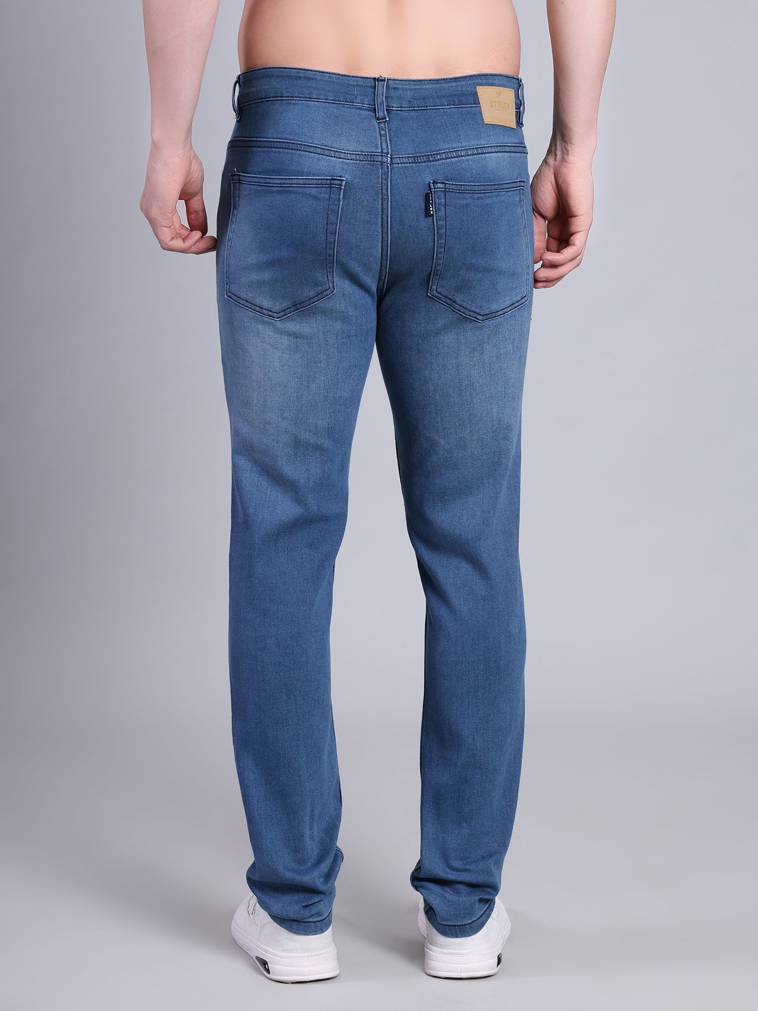 Stylox Men’s Slim Fit Mid Rise Stretchable Denim Jeans-Light Blue - Stylox