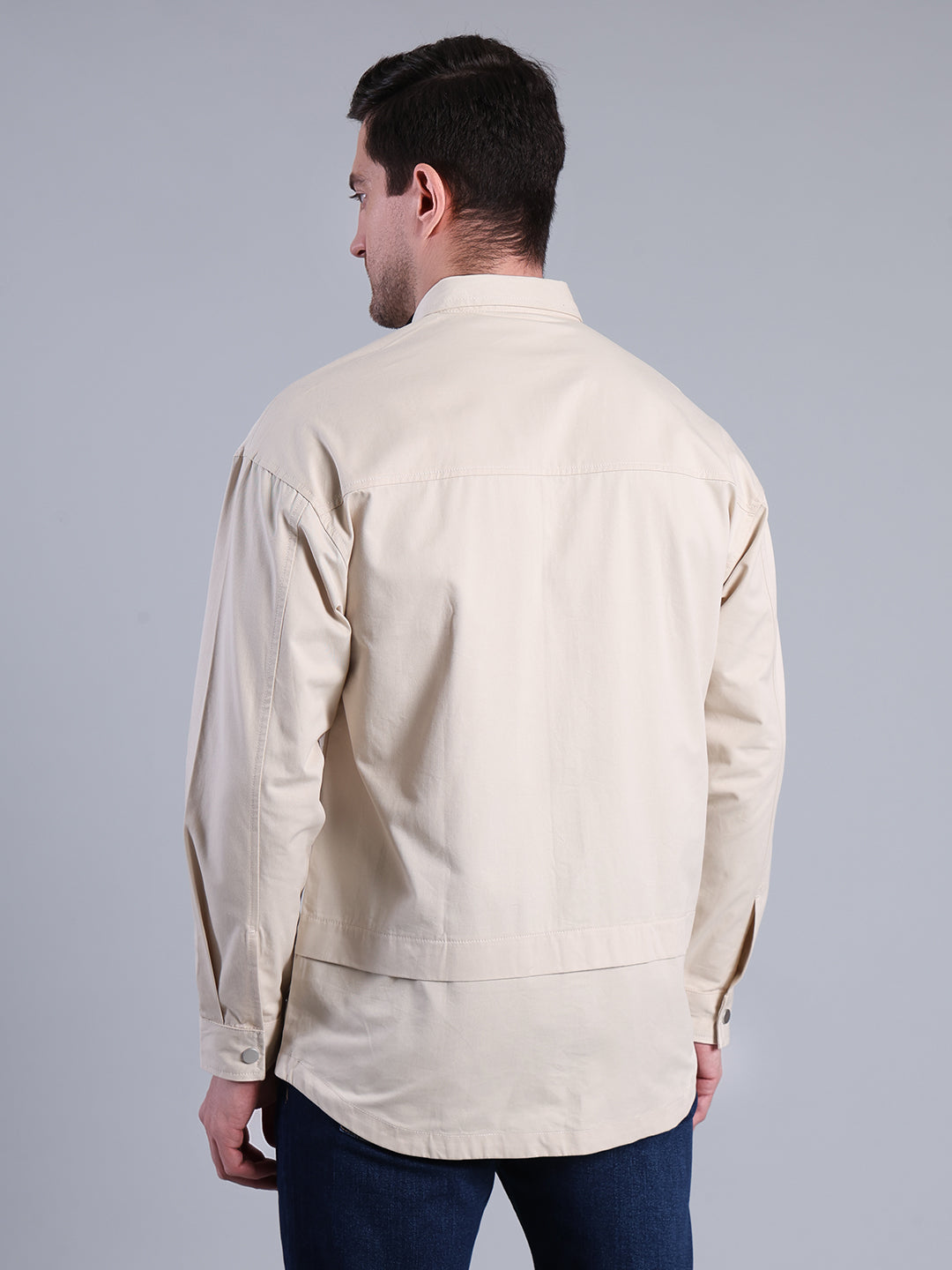Stylox Men’s Solid Winter Shacket with Snap Buttons & Utility Pockets (Beige) - Stylox