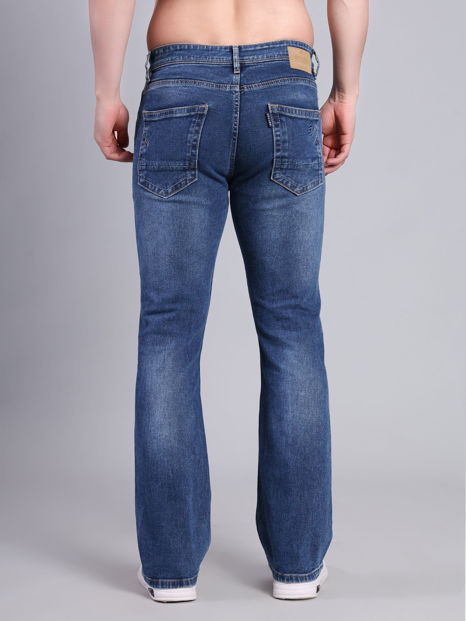 Stylox Men’s Bootcut Fit Non-Stretch Rigid Denim Jeans-Mid Dark Blue - Stylox