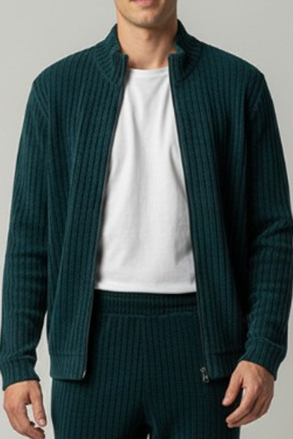 Stylox Men’s Premium Ribbed Co-Ord Set | Luxury Zip Jacket &amp; Jogger Set