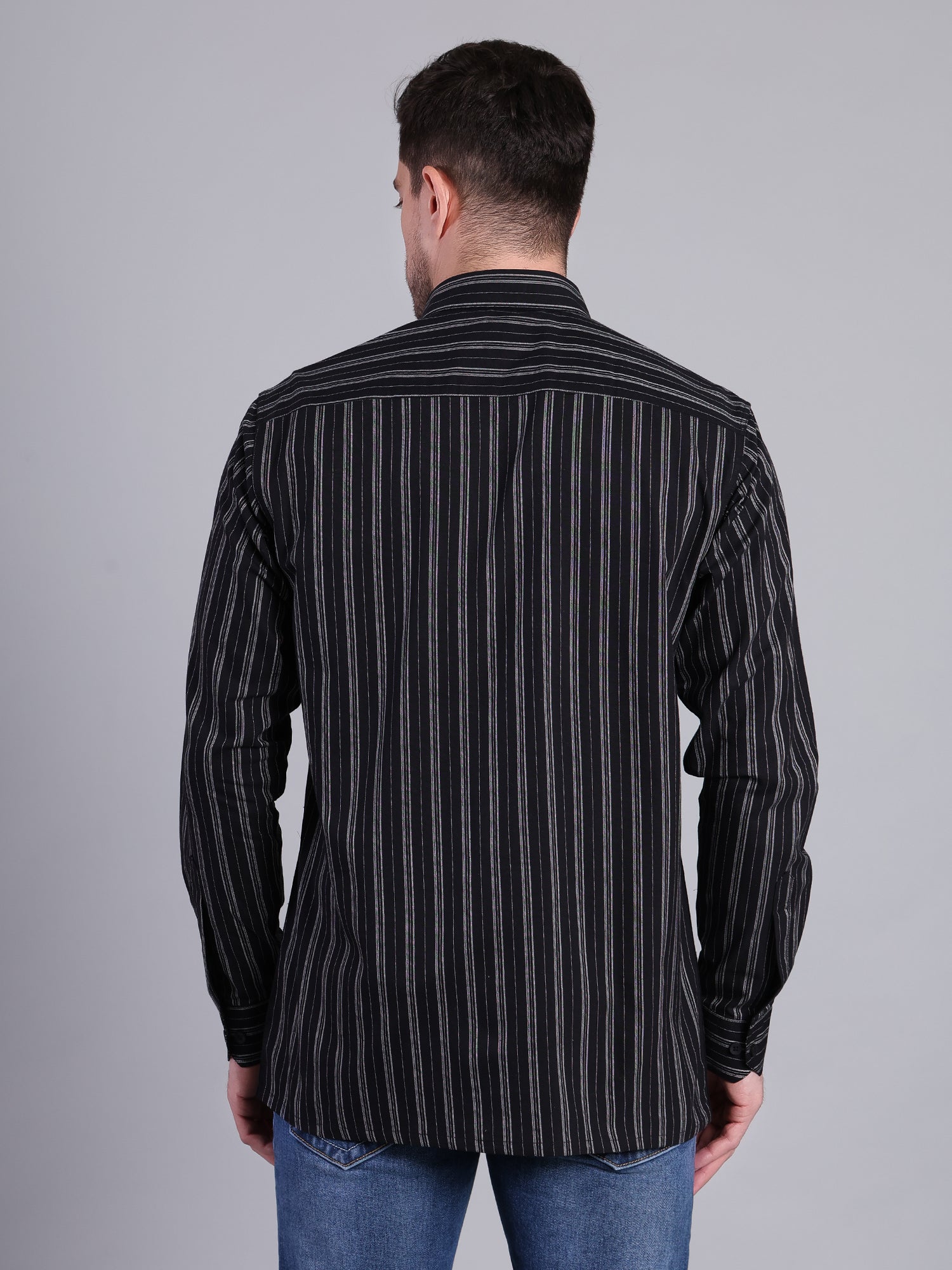 Stylox Men’s Regular Fit Black Vertical Striped Full Sleeve Casual Shirt - Stylox