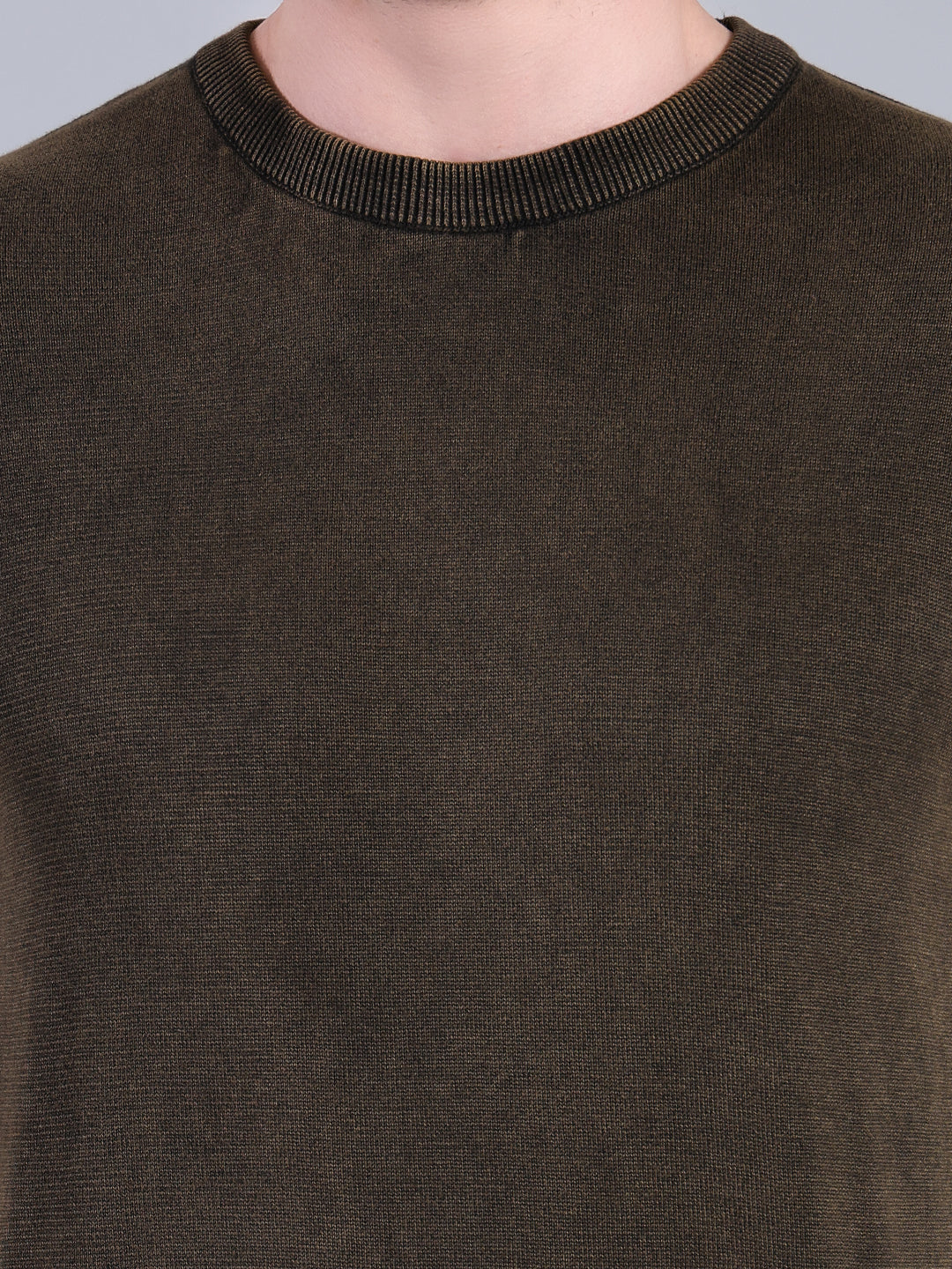 Stylox Men’s Full Sleeve Round Neck Sweater | Solid Slim Fit Knitted Winter Pullover (Olive) - Stylox