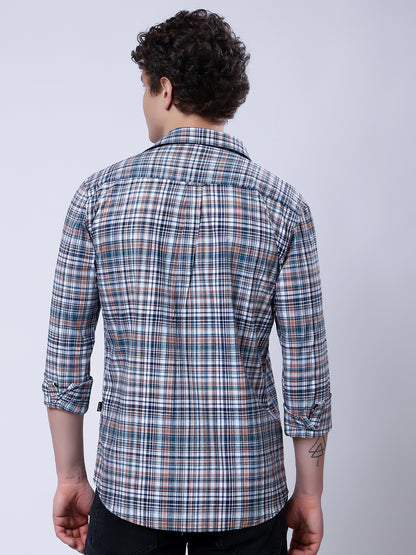 Stylox Men’s Regular Fit Full Sleeve Casual Check Shirt–Grey &amp; Brown - Stylox