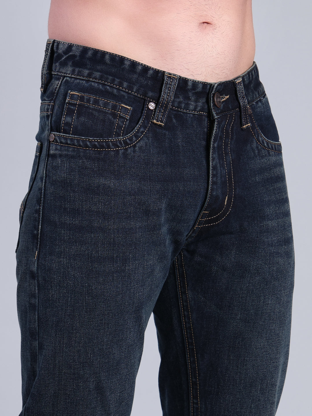 Stylox Men’s Comfort Fit Mid Rise Premium Denim Jeans (Dark Blue) - Stylox