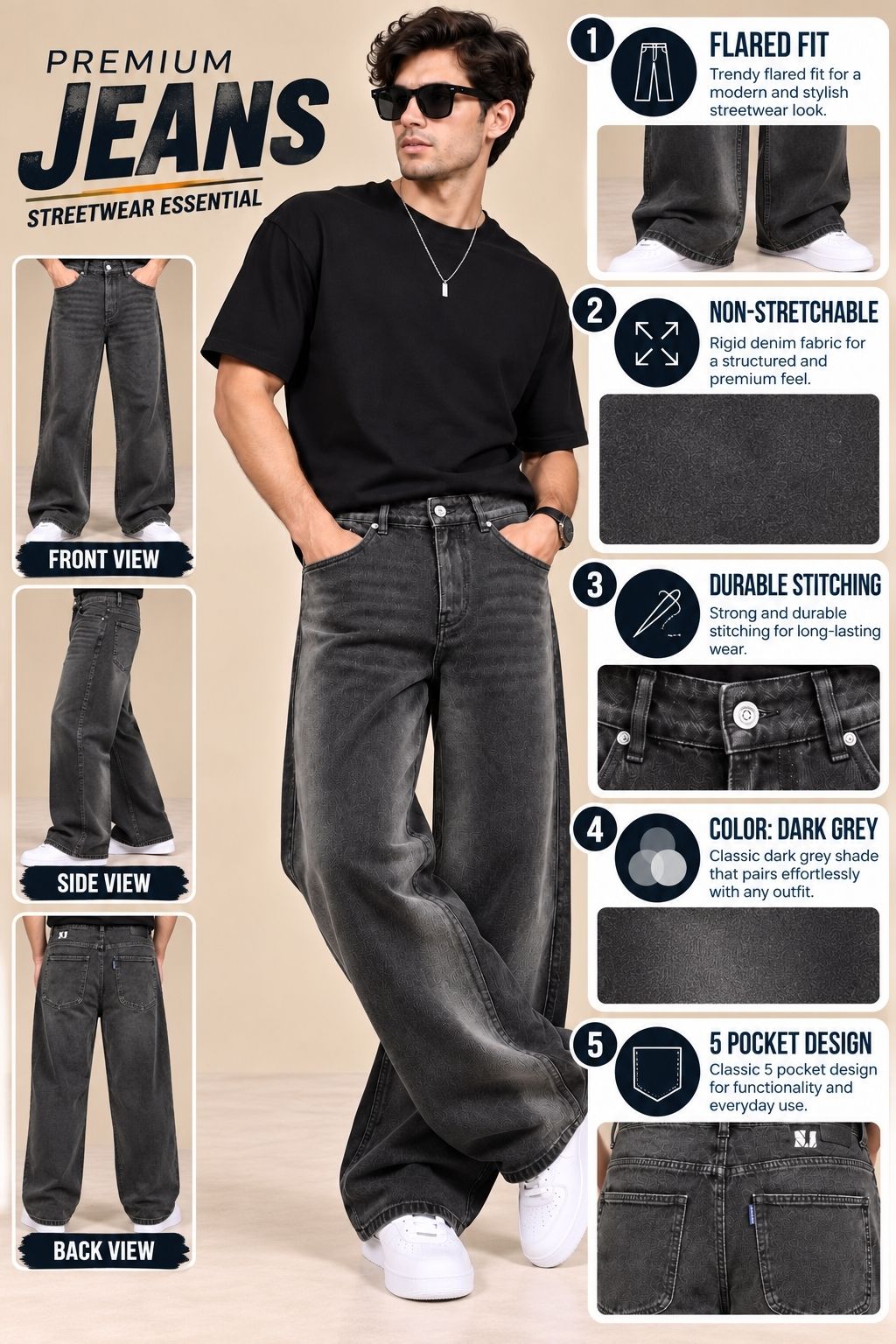 Stylox Men’s Flared Fit Non-Stretchable Denim Jeans