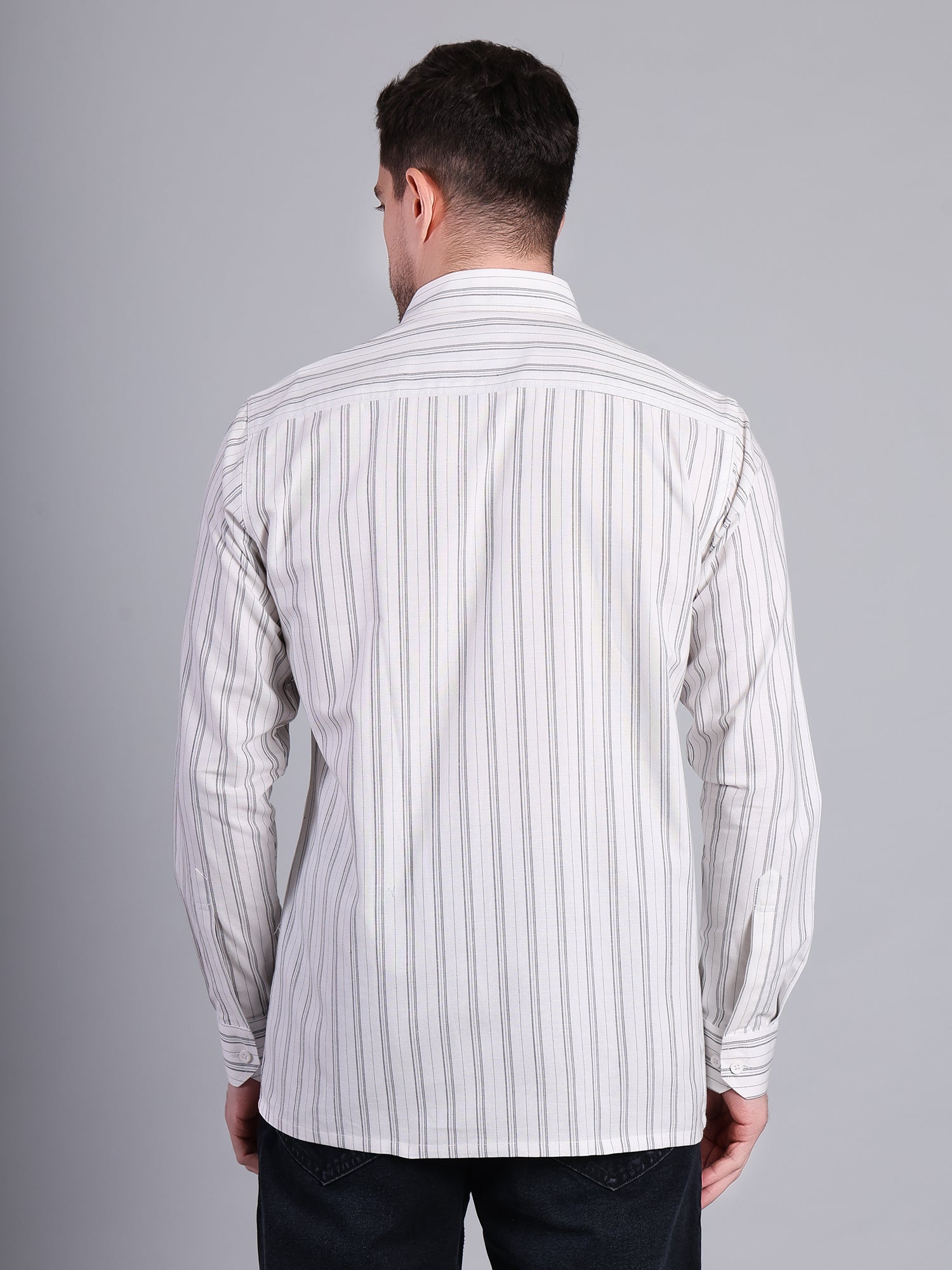 Stylox Men’s Regular Fit White Vertical Striped Full Sleeve Casual Shirt - Stylox
