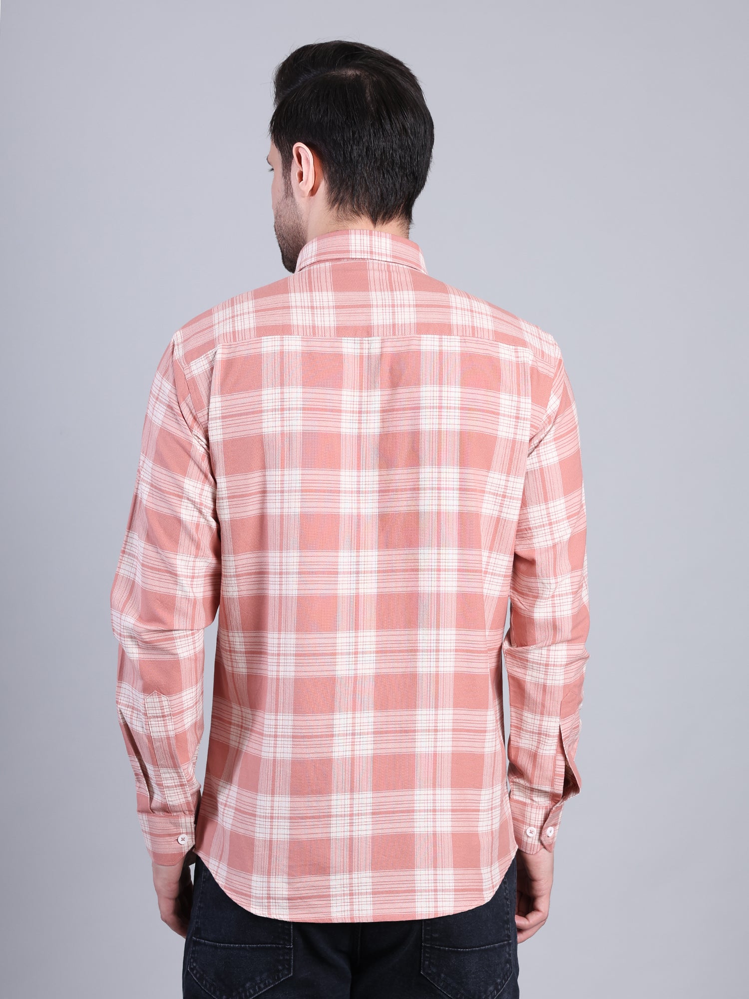 Stylox Men’s Checkered Full Sleeve Casual Shirt-Coral - Stylox