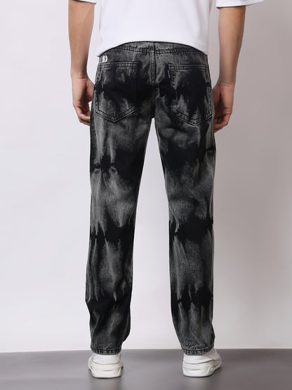 Stylox Men’s Relaxed Fit Black Tie-Dye Washed Jeans | Trendy Acid Wash Straight Fit Denim for Streetwear Style - Stylox
