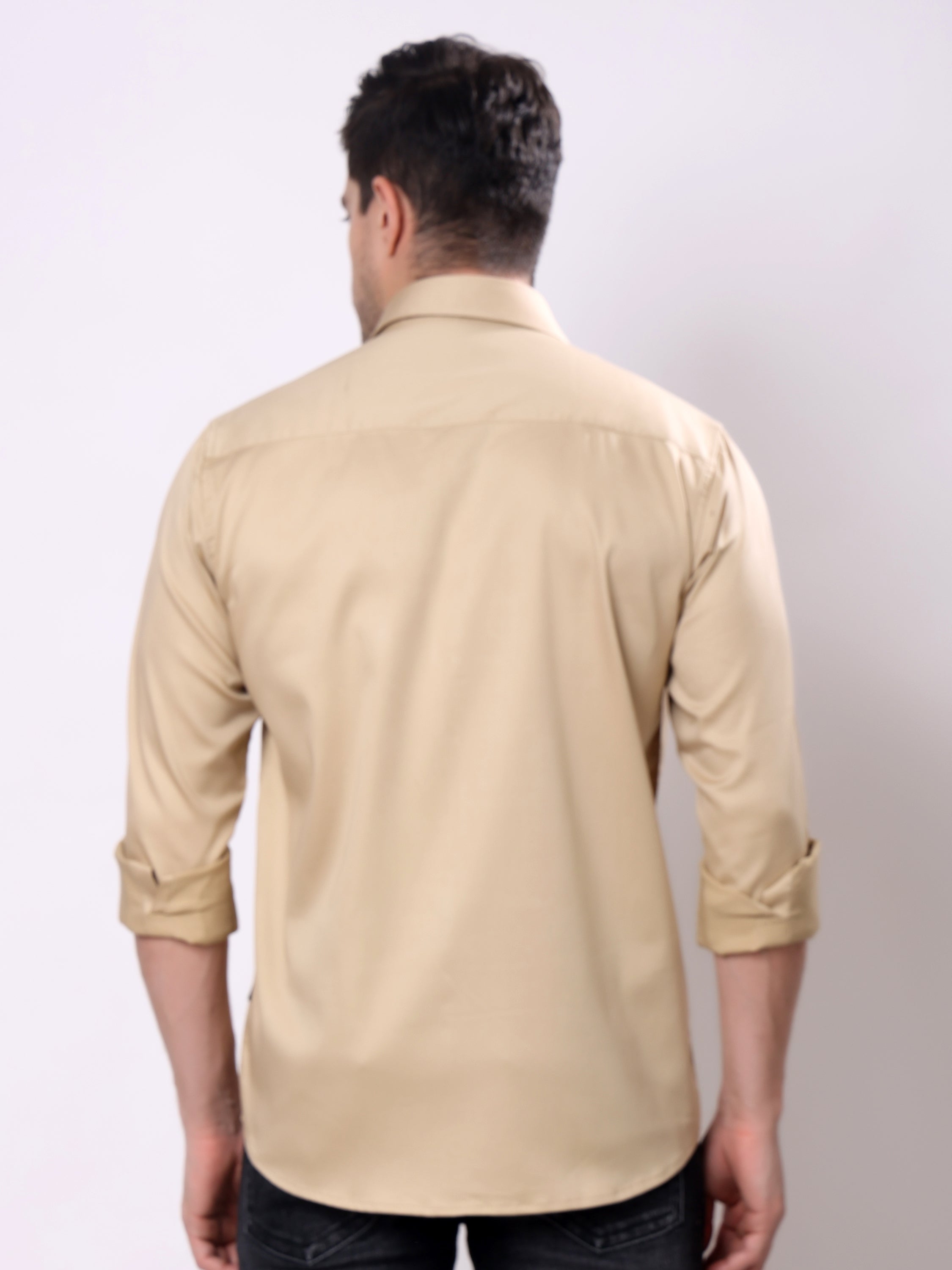 Stylox Men’s Regular Fit Full Sleeve Solid Cotton Satin Casual Shirt - Stylox