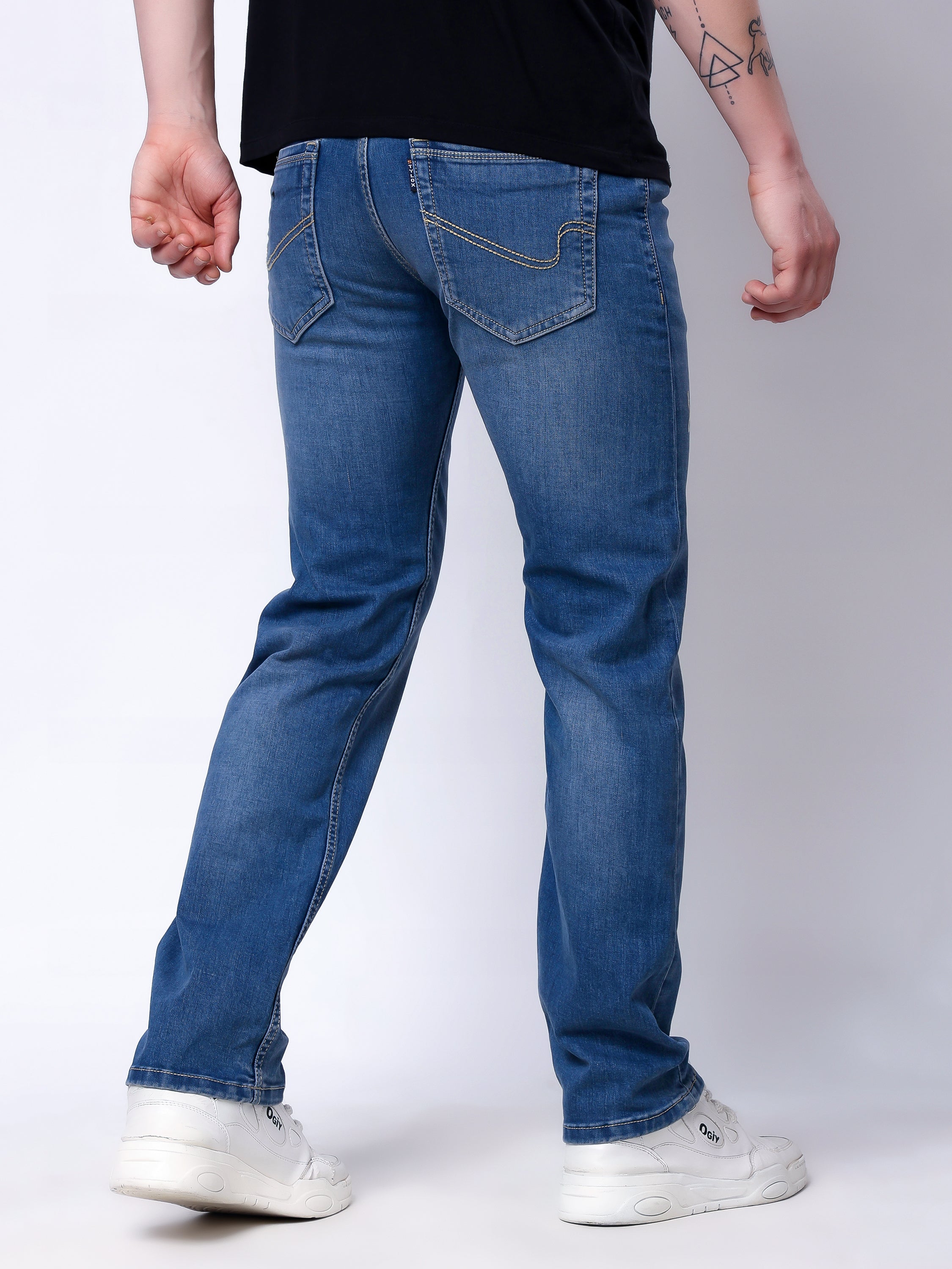 Stylox Men’s Comfort Fit Stretchable Denim Jeans-Mid Light Blue