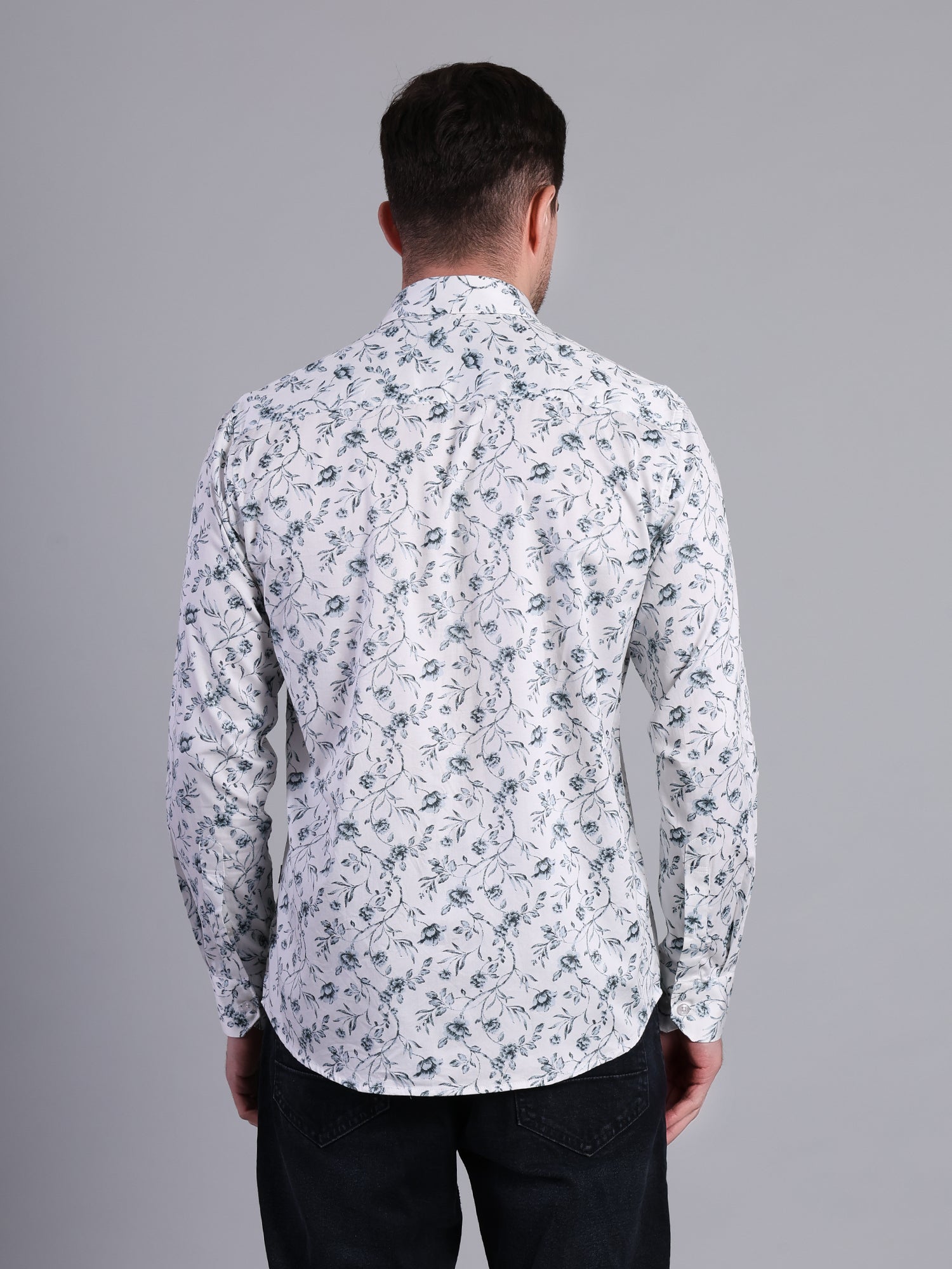 Stylox Men’s Regular Fit Full Sleeve Botanical Print Casual Cotton Shirt-White - Stylox