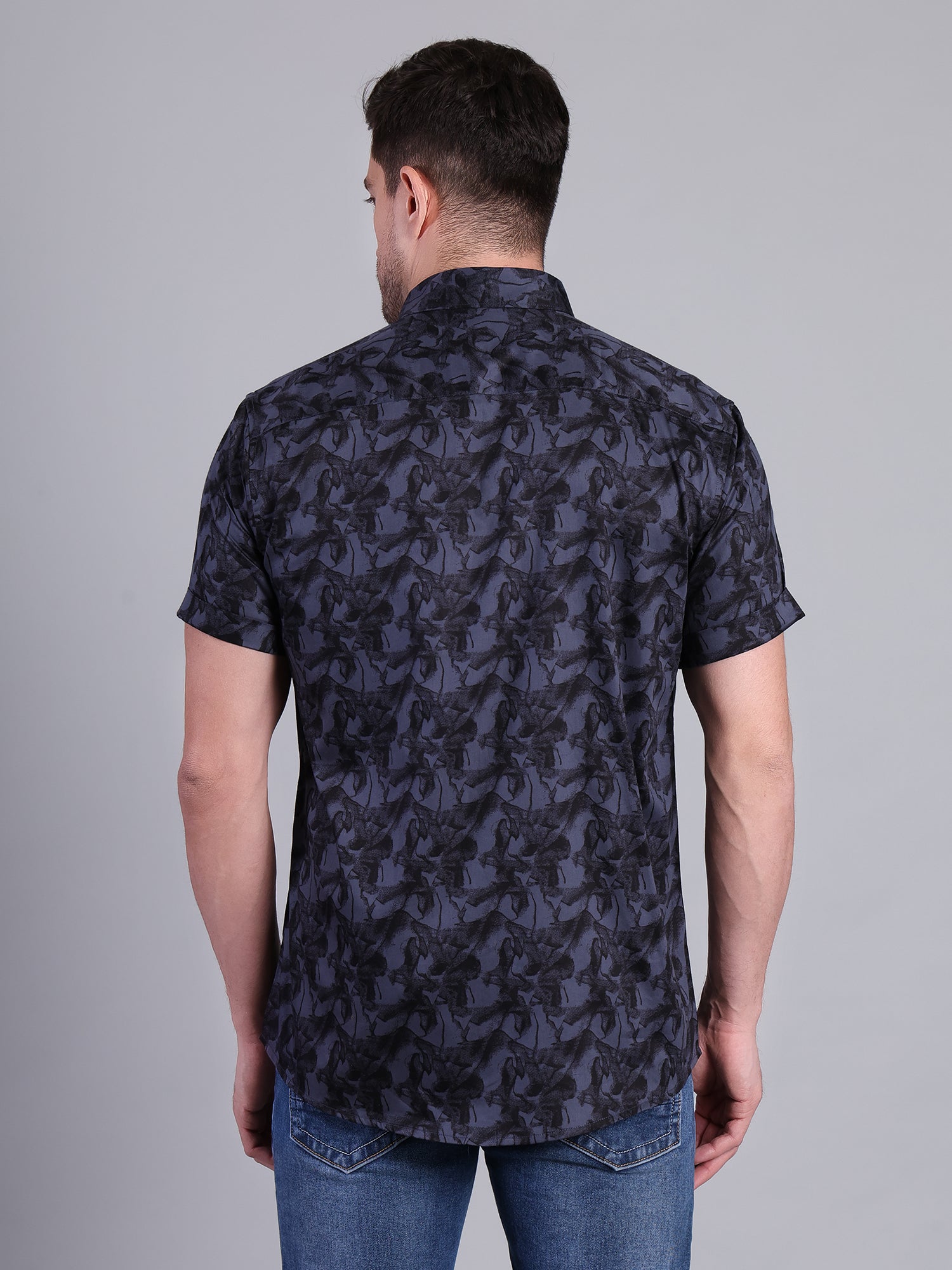 Stylox Men’s Regular Fit Abstract Printed Half Sleeve Casual Shirt-Blue - Stylox