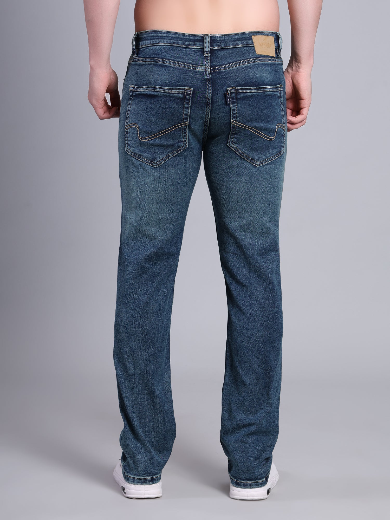Stylox Men’s Slim Fit Stretchable Denim Jeans-Greenish Blue - Stylox