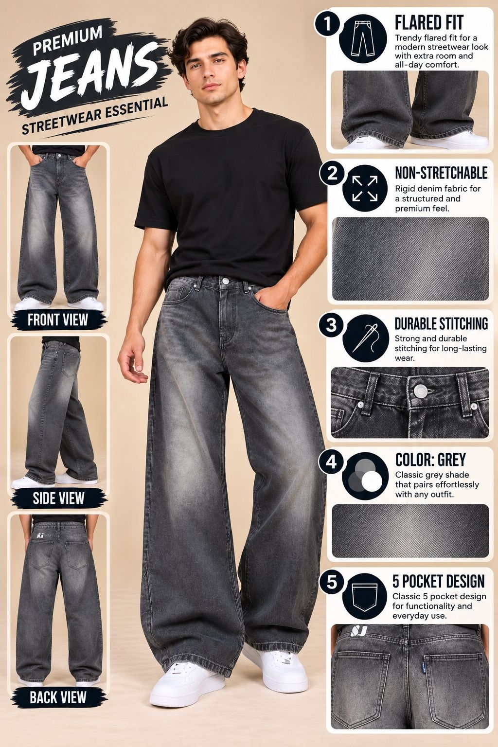 Stylox Men’s Flared Fit Non-Stretchable Denim Jeans