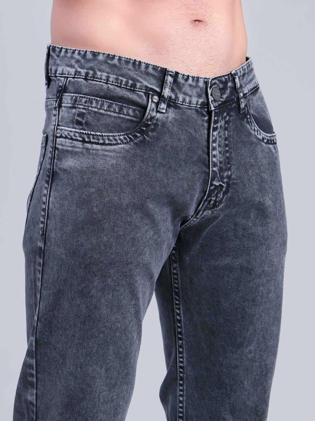 Stylox Men’s Comfort Fit Mid Rise Washed Denim Jeans (Dark Grey) - Stylox