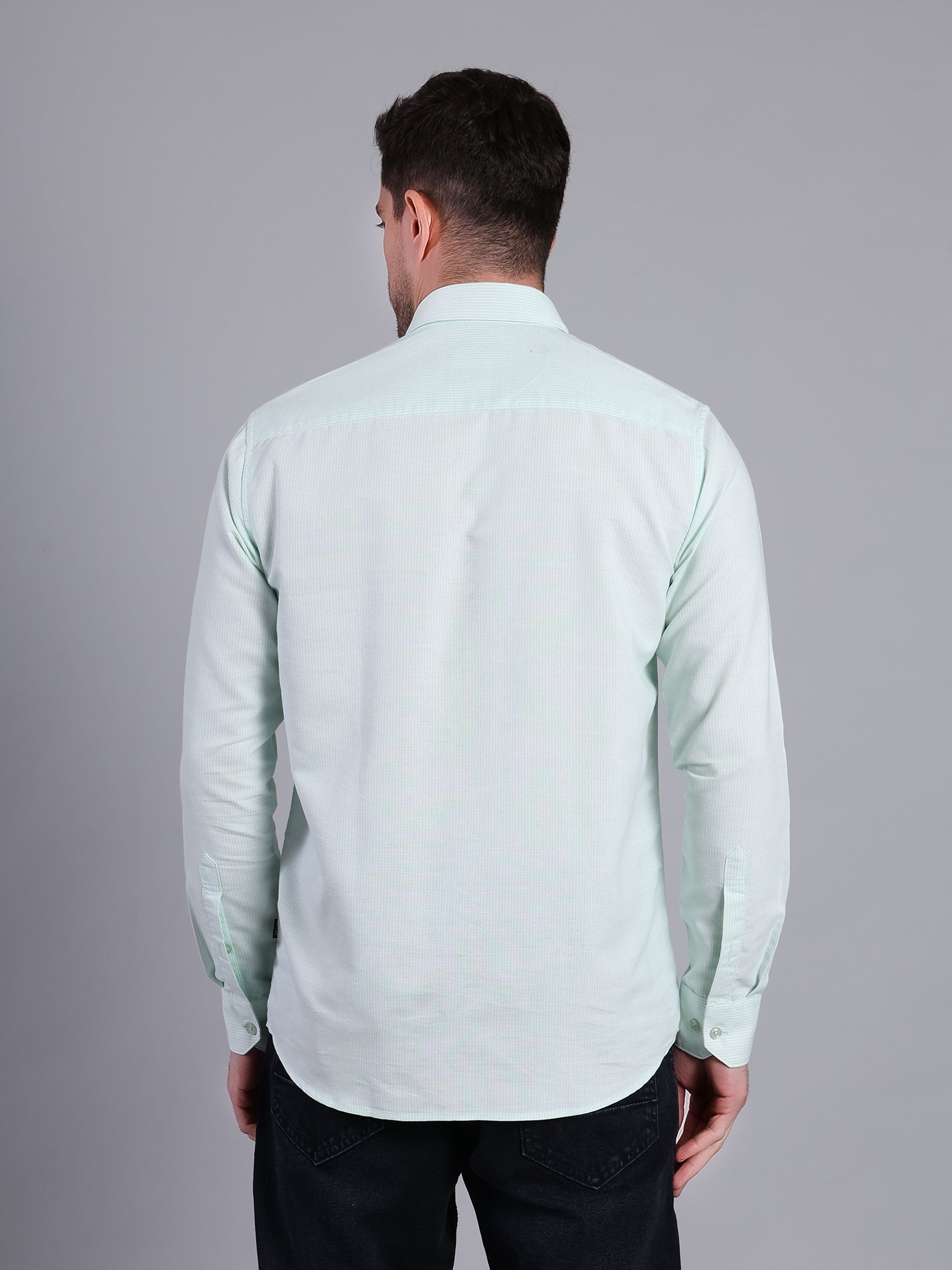 Stylox Men’s Green Striped Casual Shirt | Regular Fit Cotton Shirt for Men - Green - Stylox