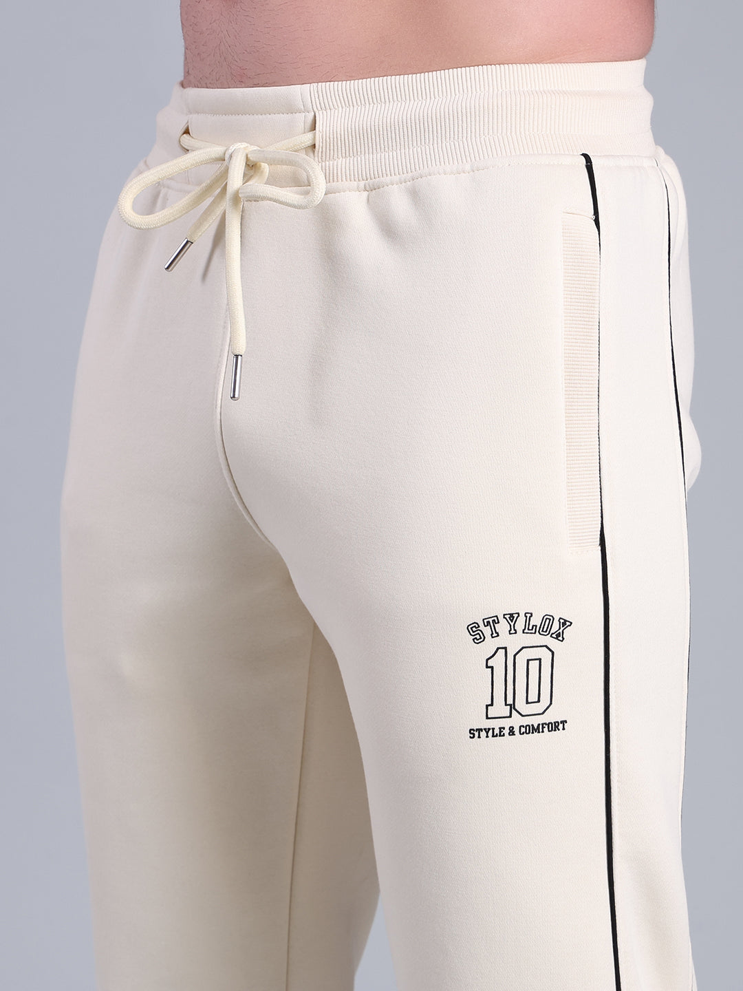 Stylox Men’s Solid Trackpant with Side Piping (Off White) - Stylox