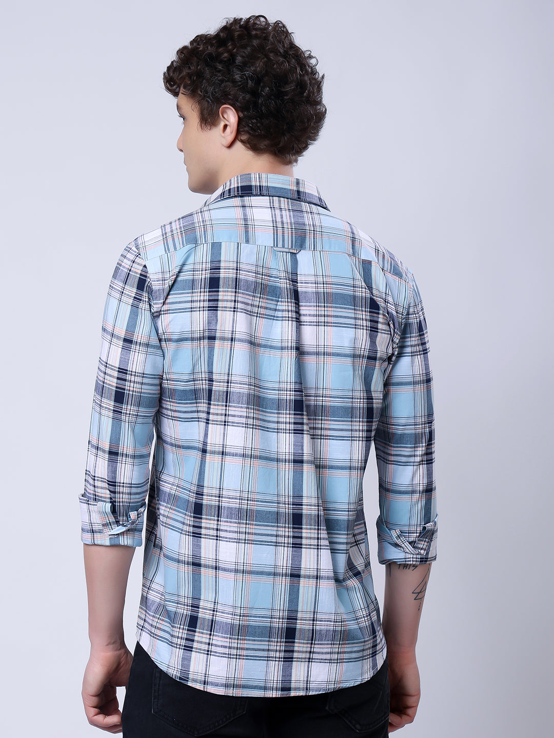 Stylox Men’s Regular Fit Full Sleeve Casual Check Shirt–Blue & Grey - Stylox
