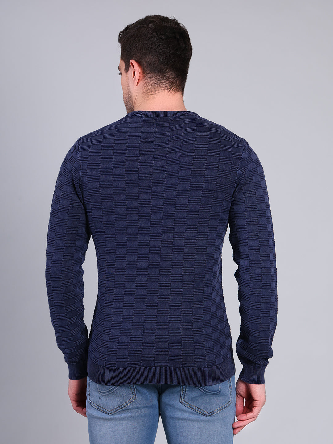 Stylox Men’s Textured Winter Sweater | Crew Neck Full Sleeve Knit Pullover | Premium Casual Wear (Navy Blue) - Stylox